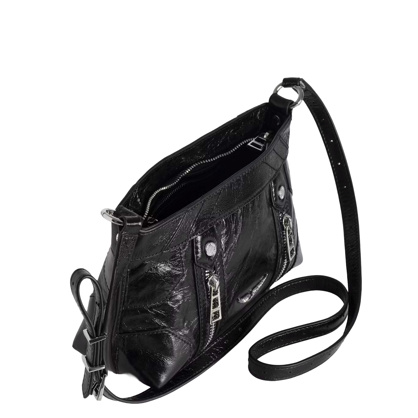 Leren schoudertas met rits ZADIG&VOLTAIRE Zwart