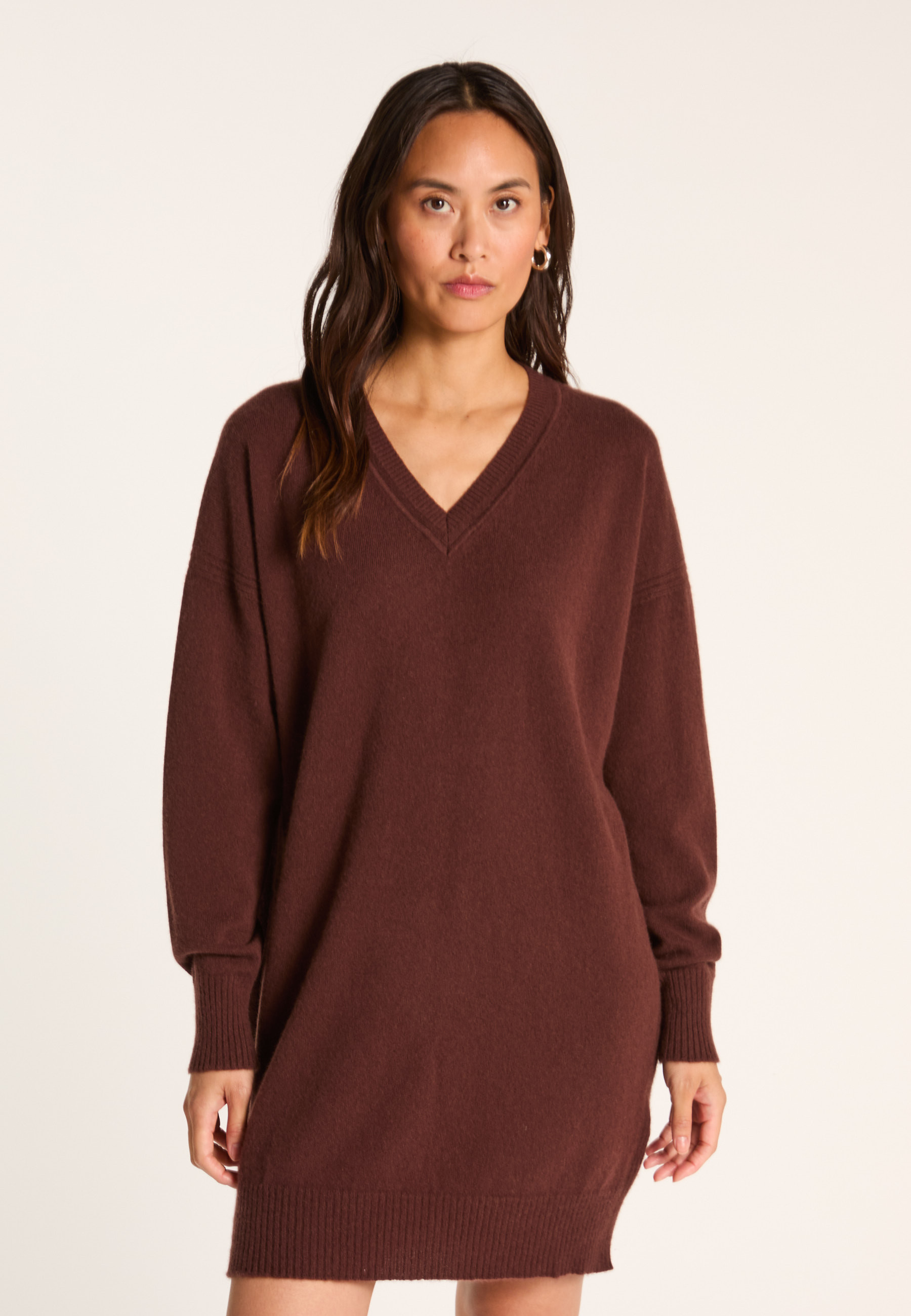 Cashmere V-neck dress MAISON MONTAGUT Brown