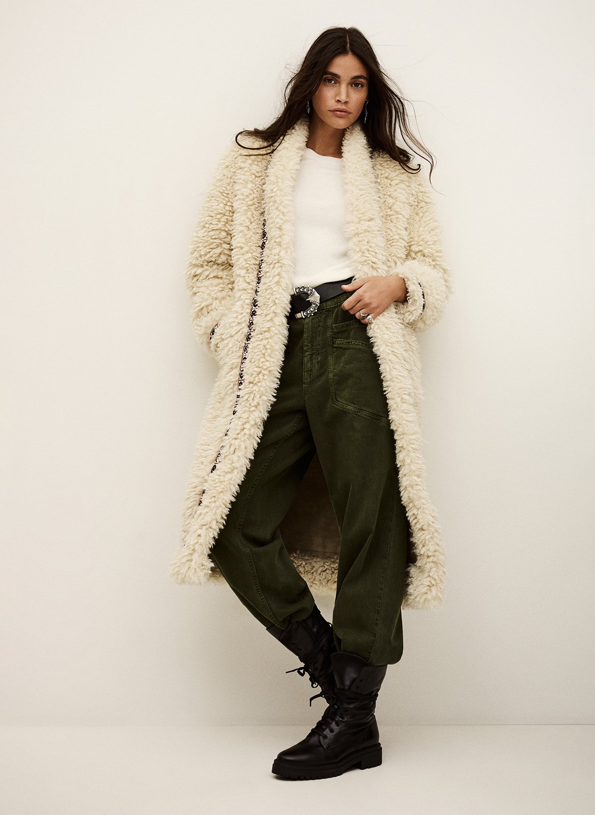 Manteau col châle effet fourrure BA&SH Beige