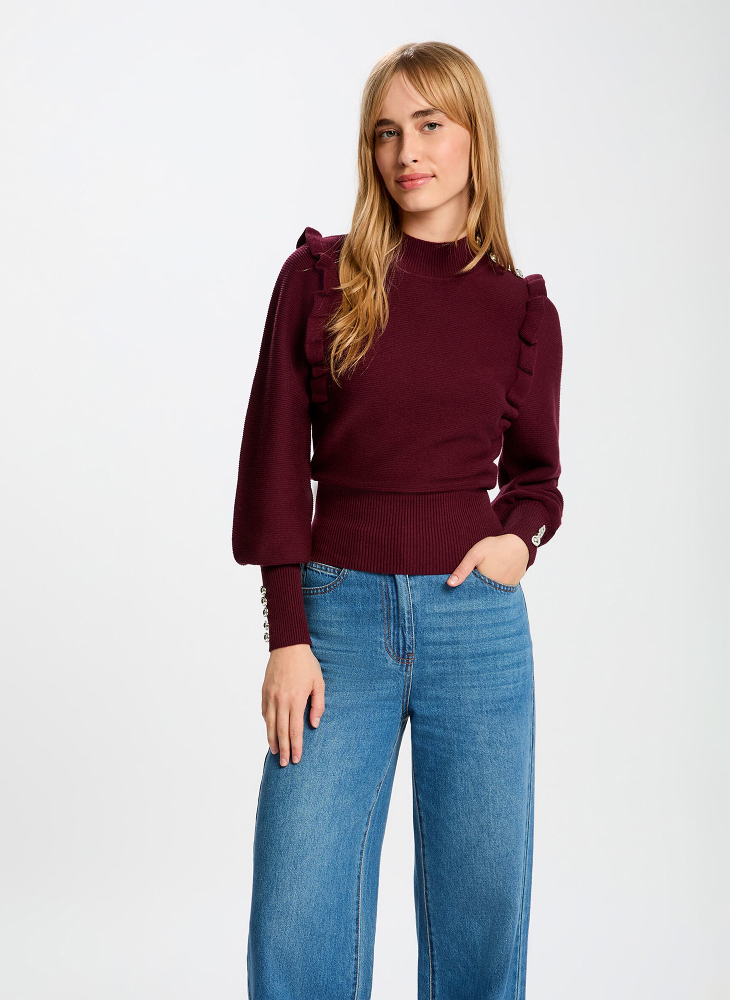 Pull cintré à volants et boutons MORGAN Violet