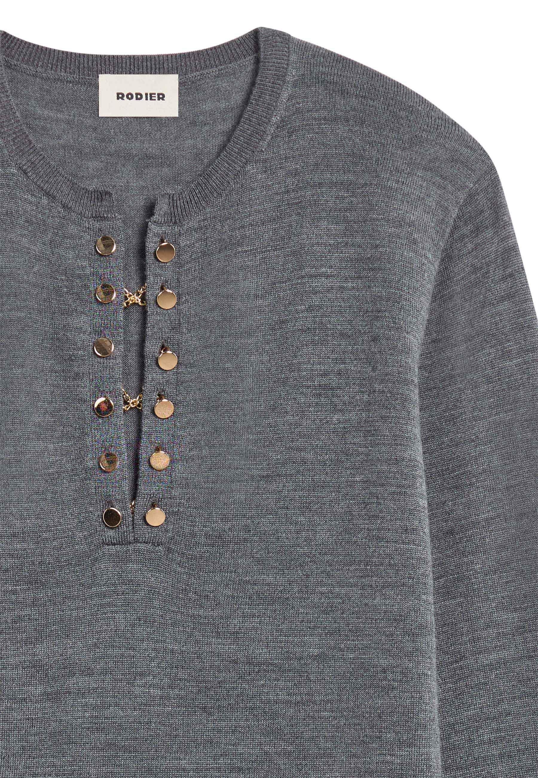 Grandad-collar merino wool sweater RODIER Grey
