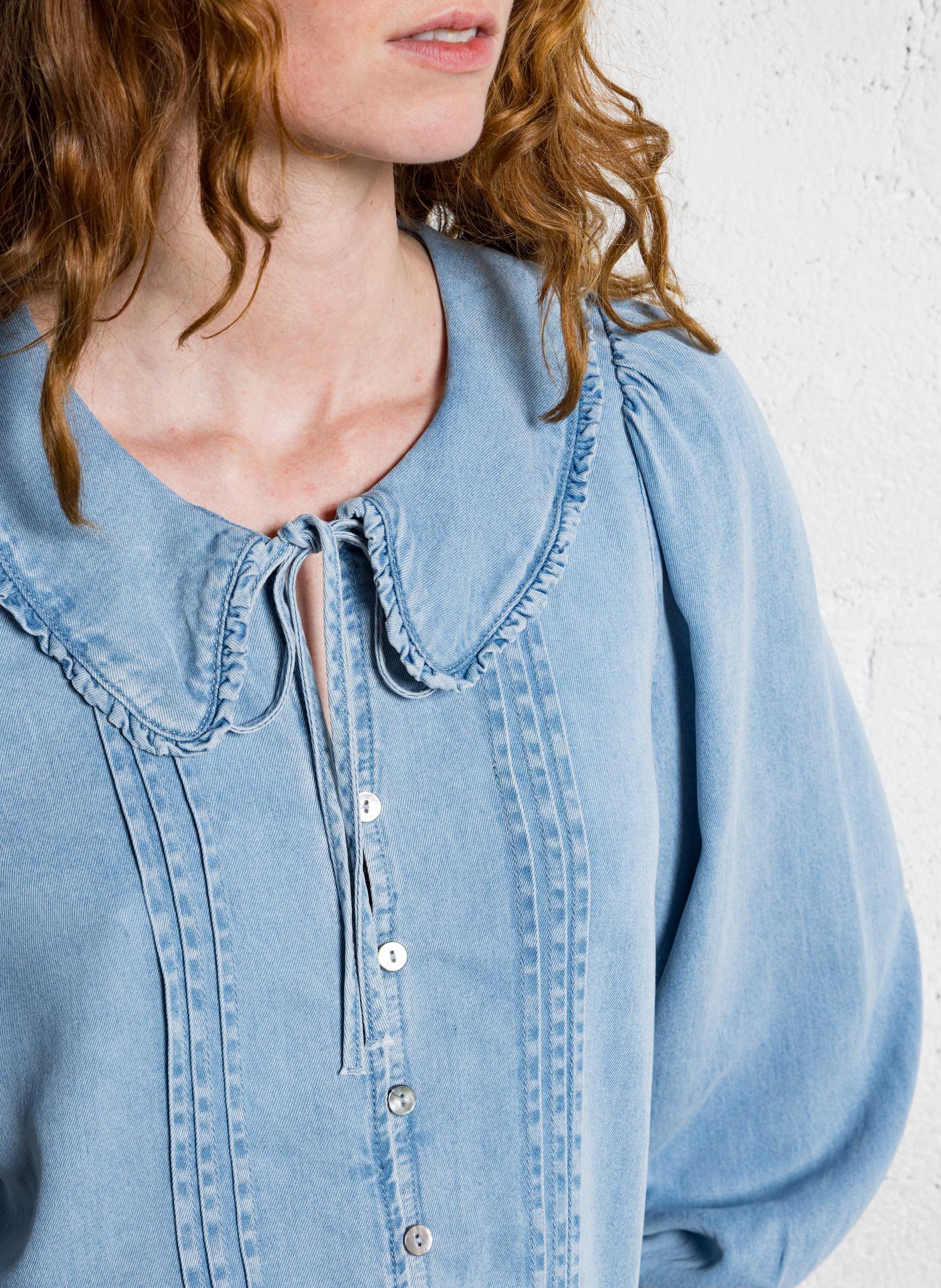 Blouse col lavallière en denim SUNCOO Bleu