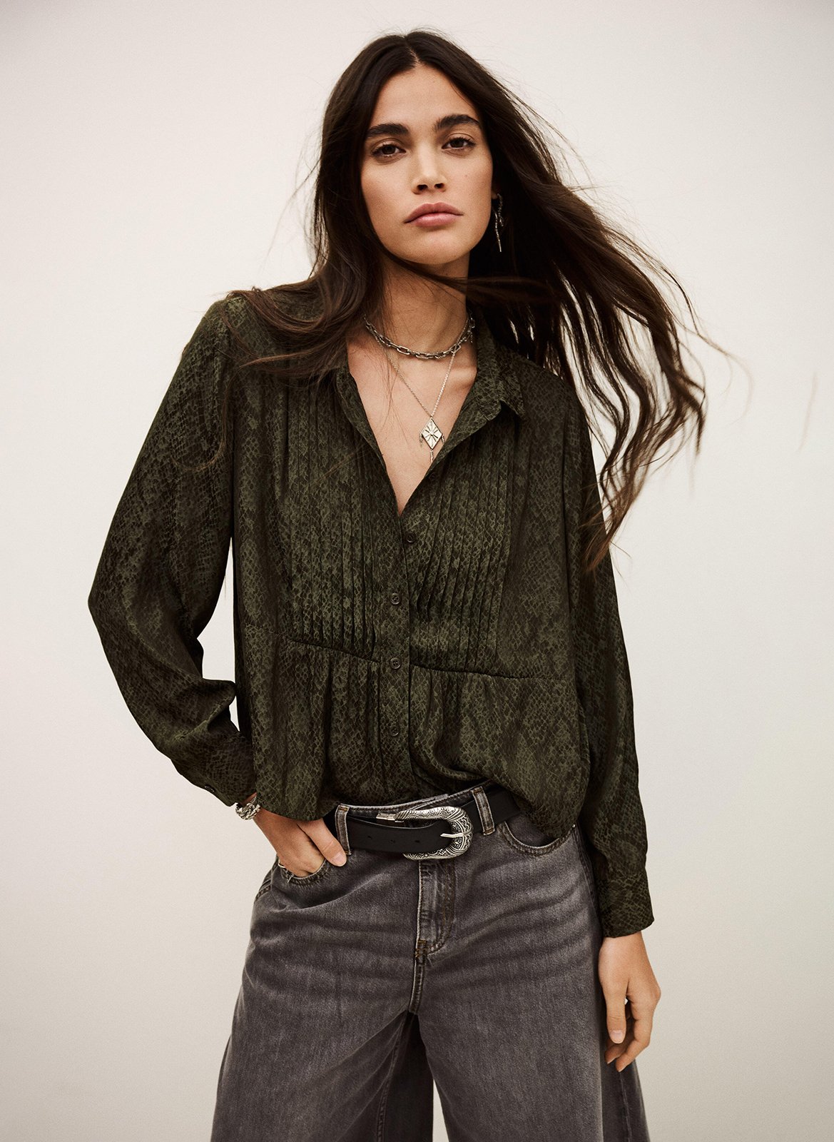 Blouse met klassieke kraag BA&SH Kaki