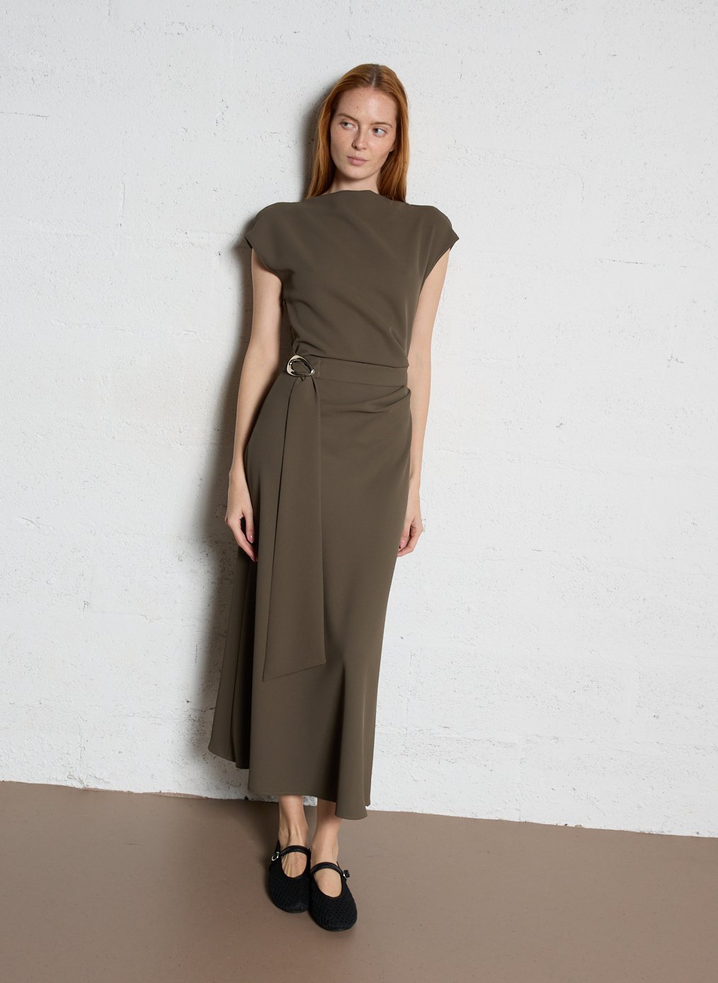 Robe longue cintrée col rond IMPERIAL Kaki