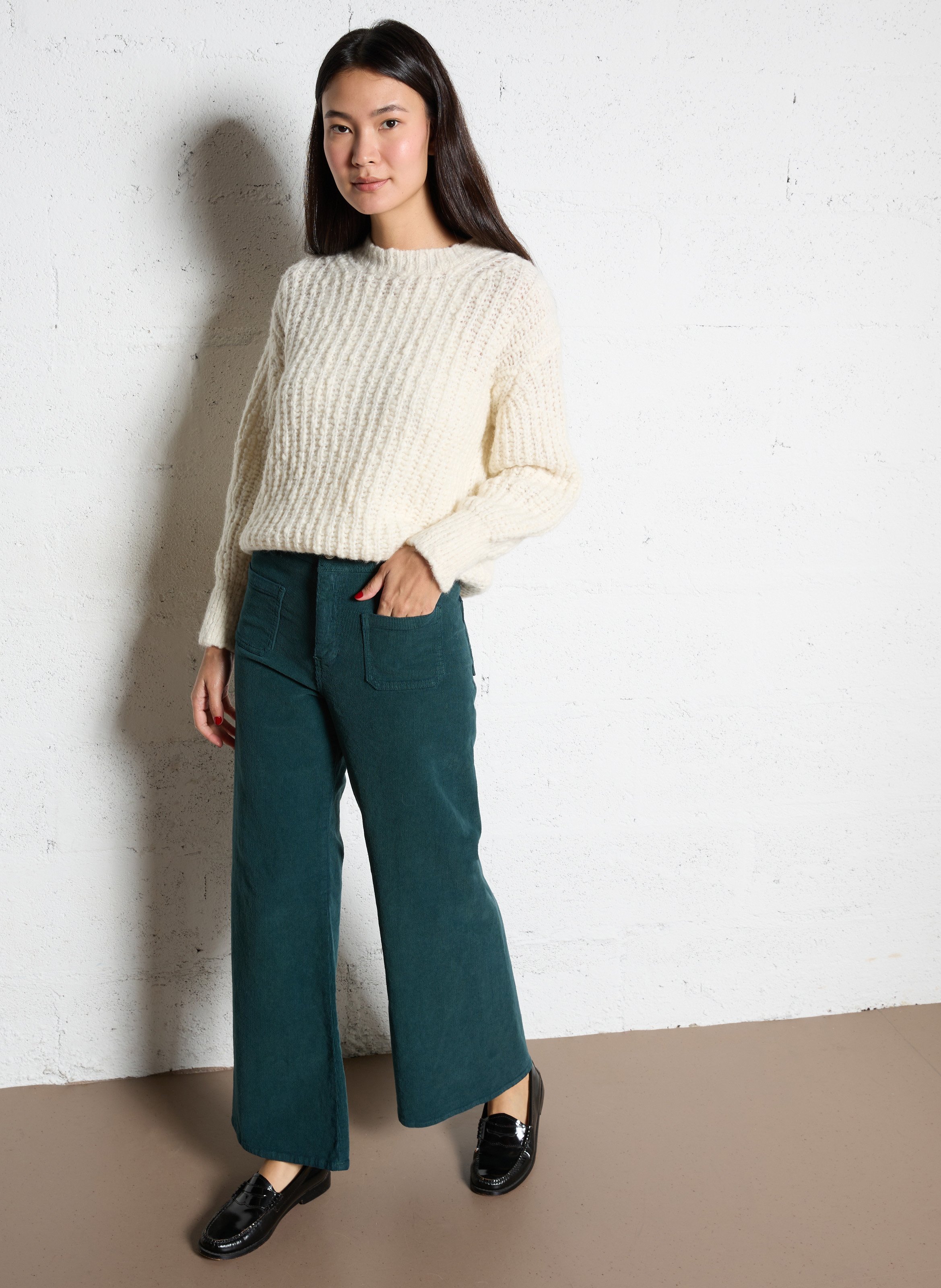 Flared cotton-blend pants PLEASE Green
