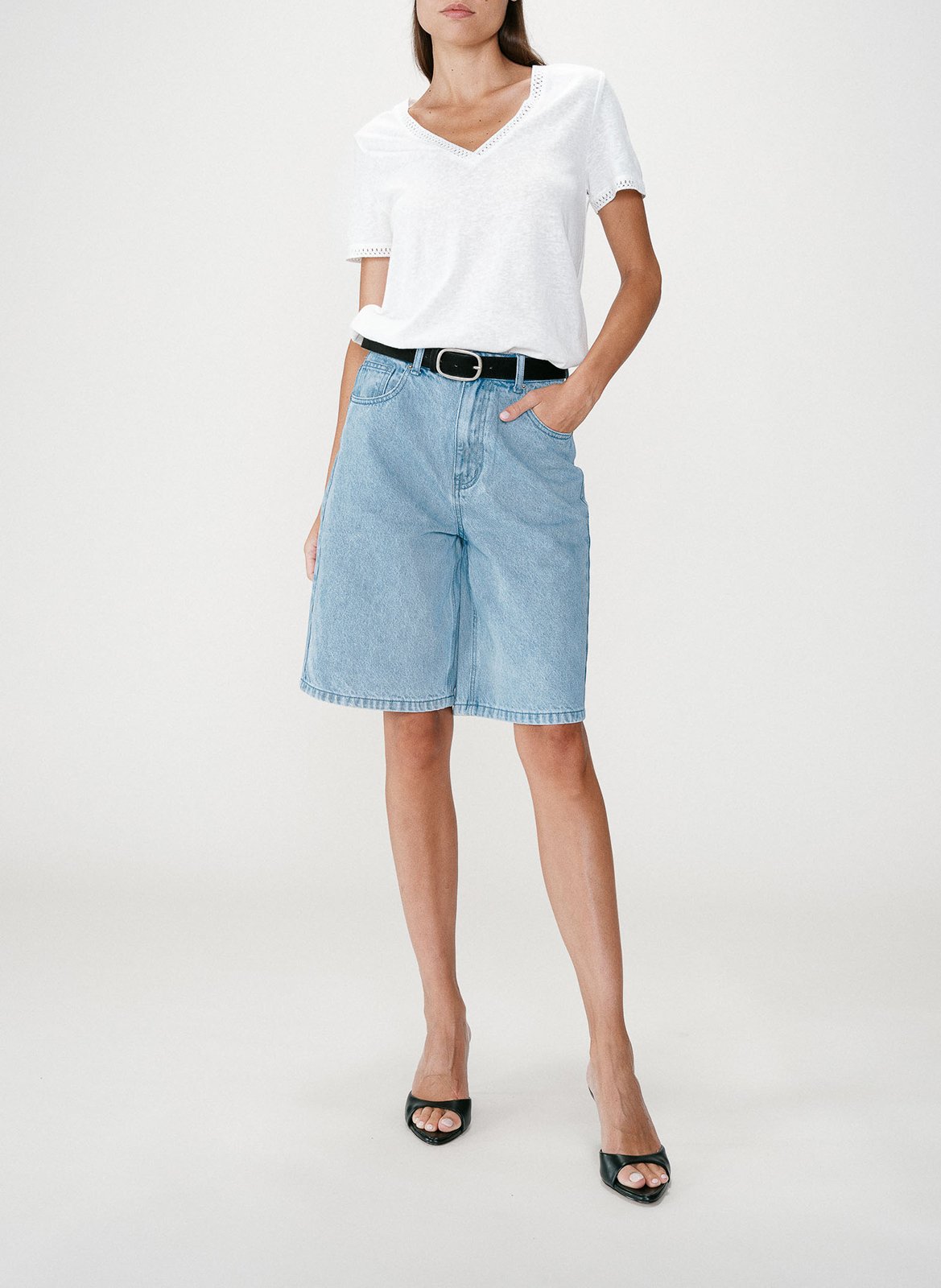 Tee-shirt col v en coton mélangé GRACE ET MILA Beige