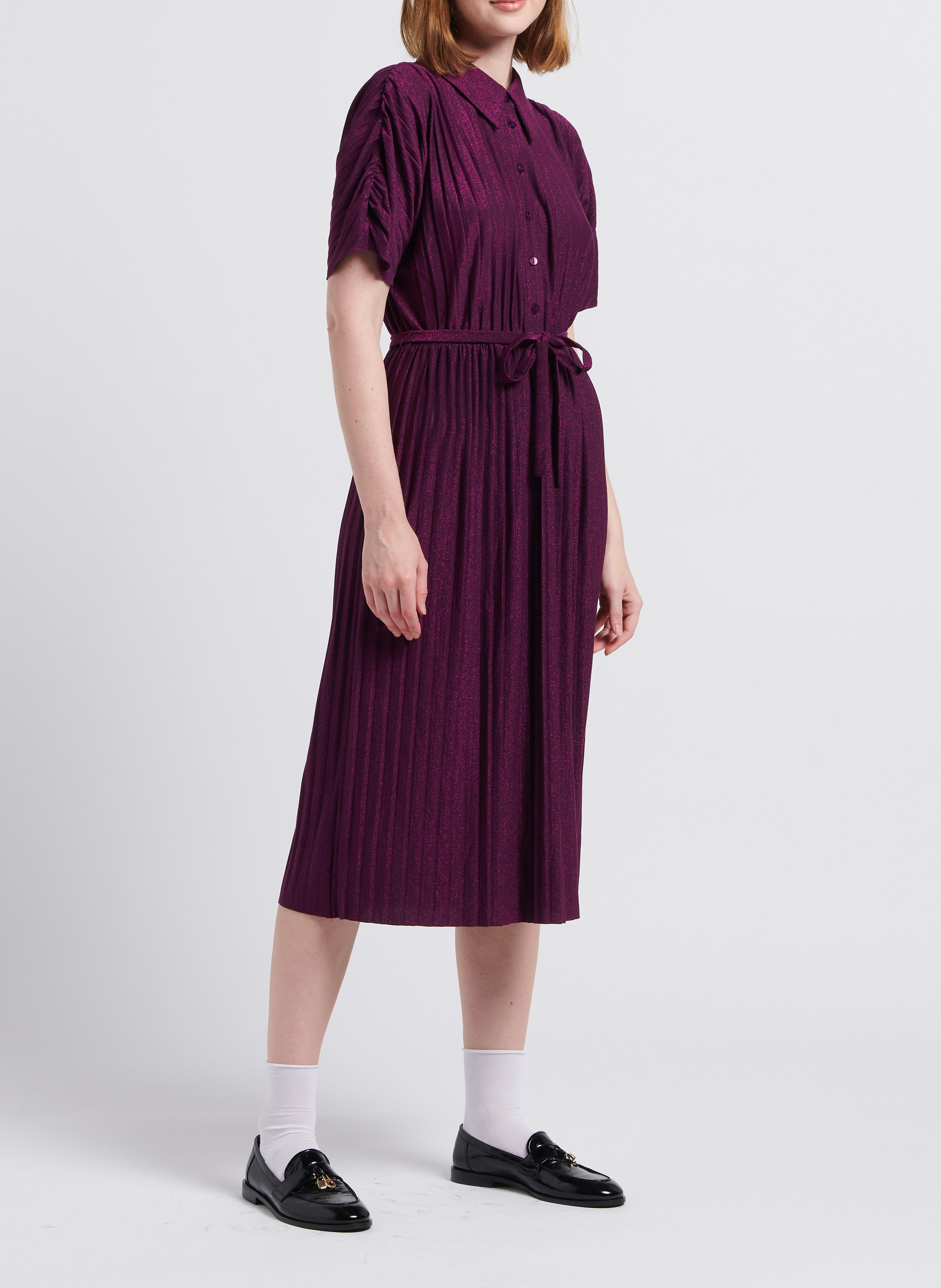 Plissiertes Midikleid mit klassischem Kragen und Pailletten VILA Violett