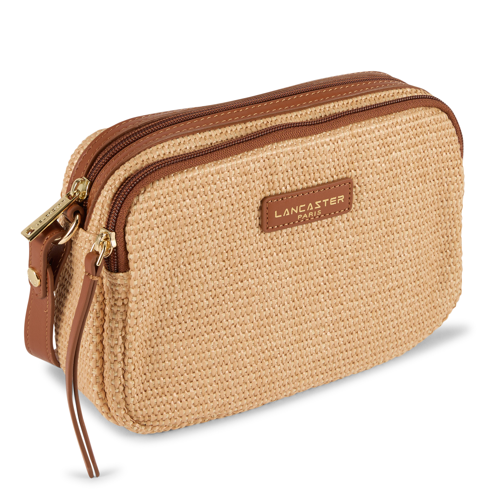 Sac bandoulière en osier et cuir LANCASTER PARIS Marron