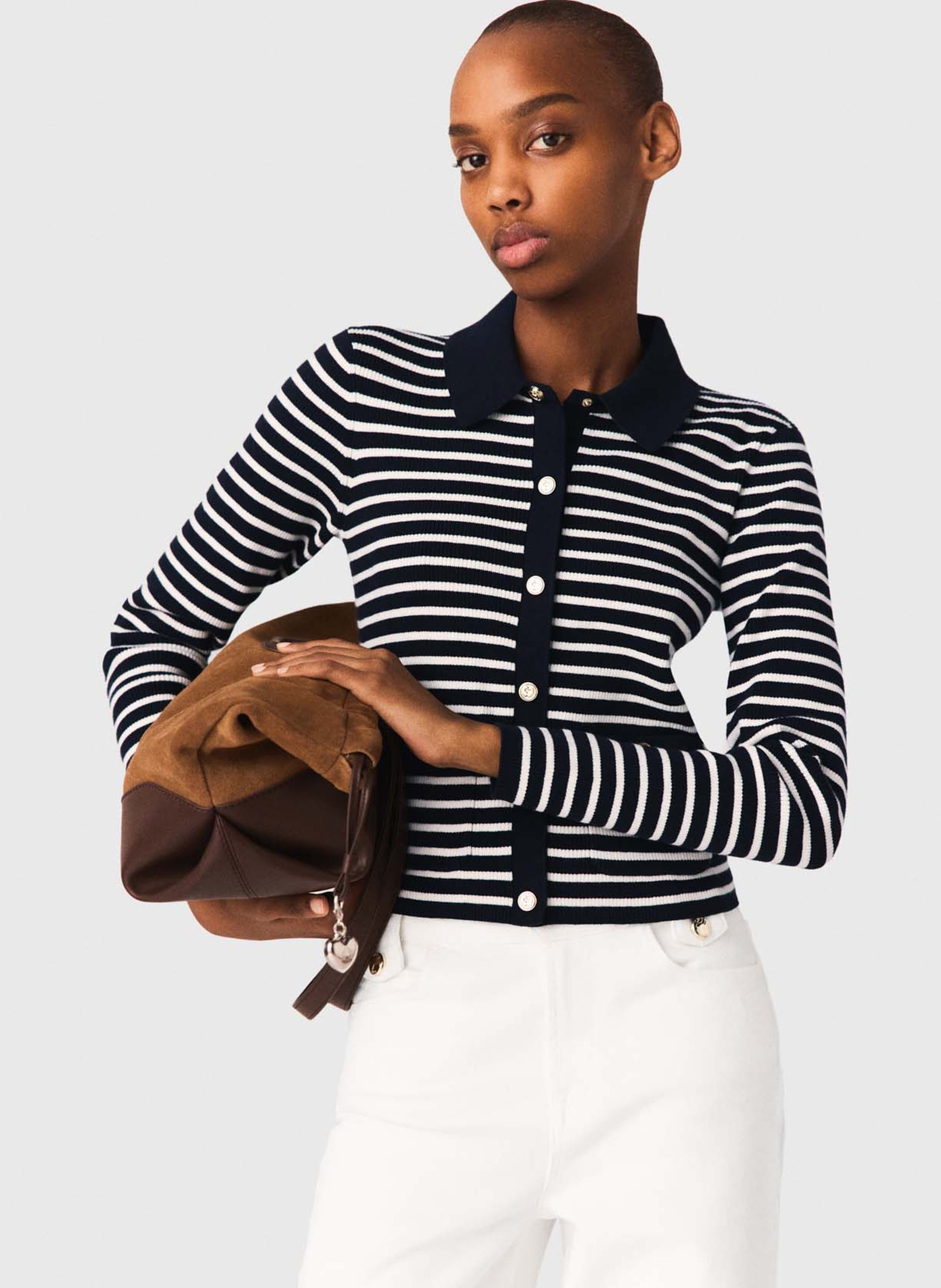 Cardigan droit col classique à rayures MAJE Bleu