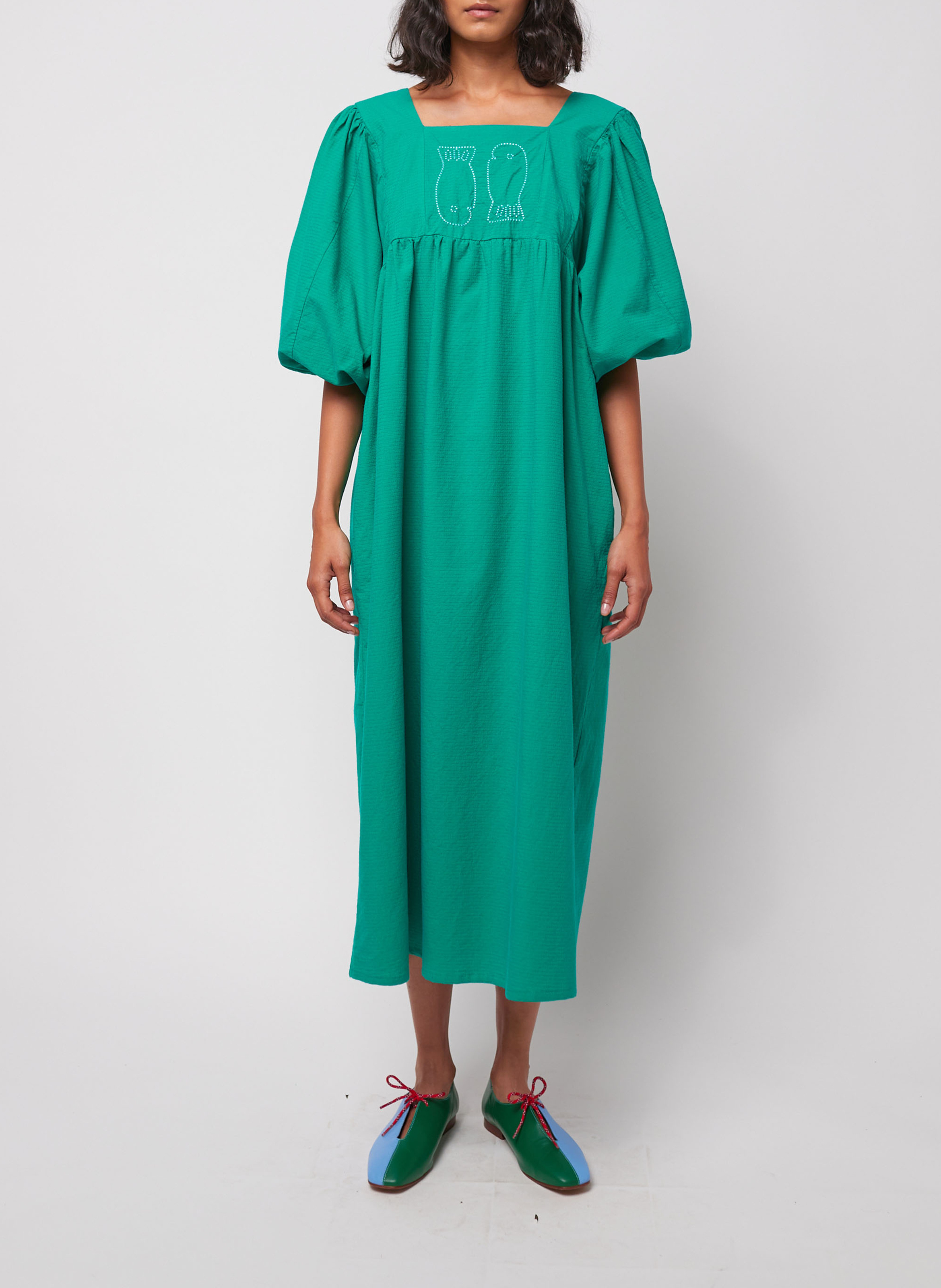 Wijdvallende jurk met vierkante hals van katoen BOBO CHOSES Groen