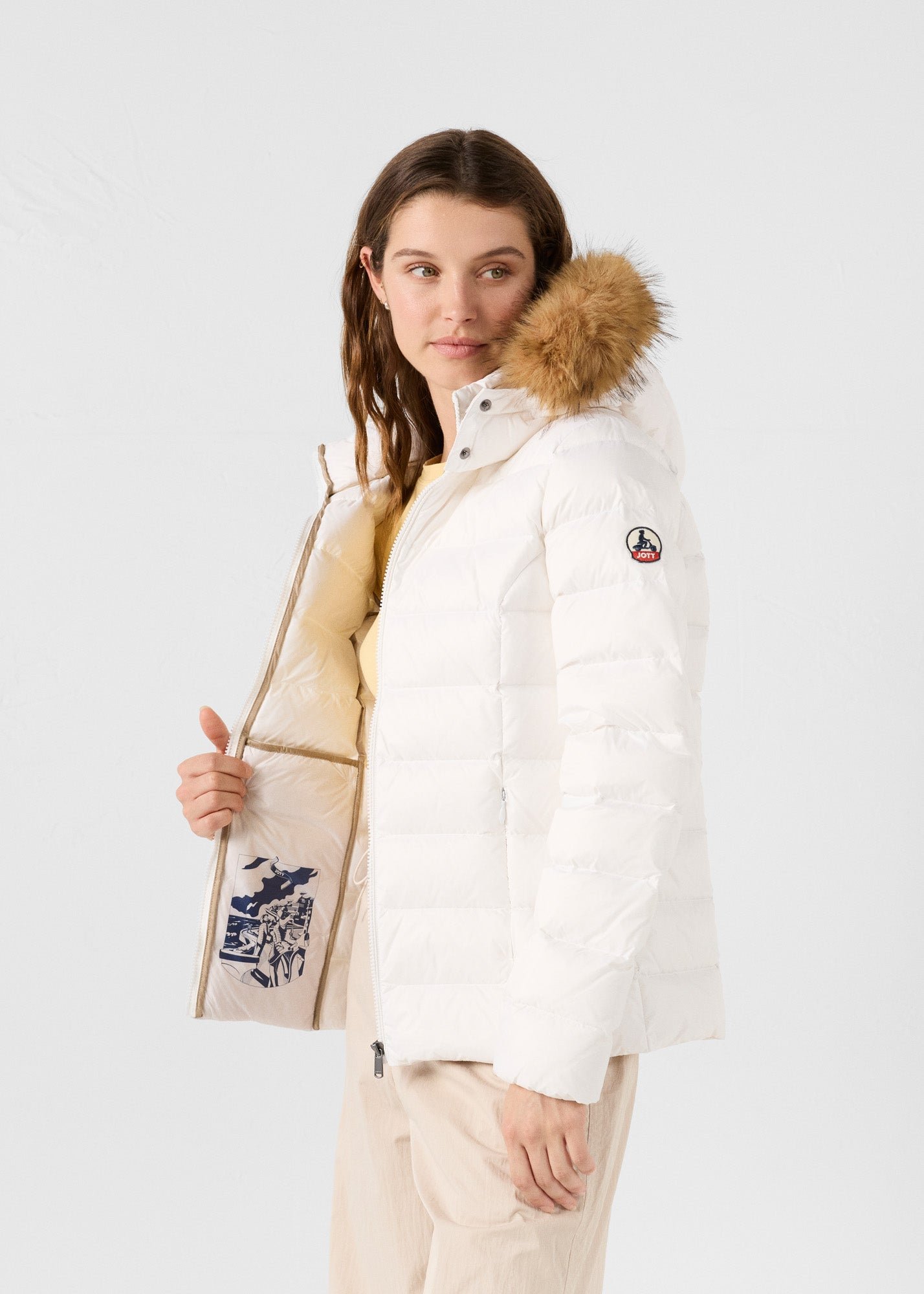Luxury cold weather hooded puffer coat JOTT White