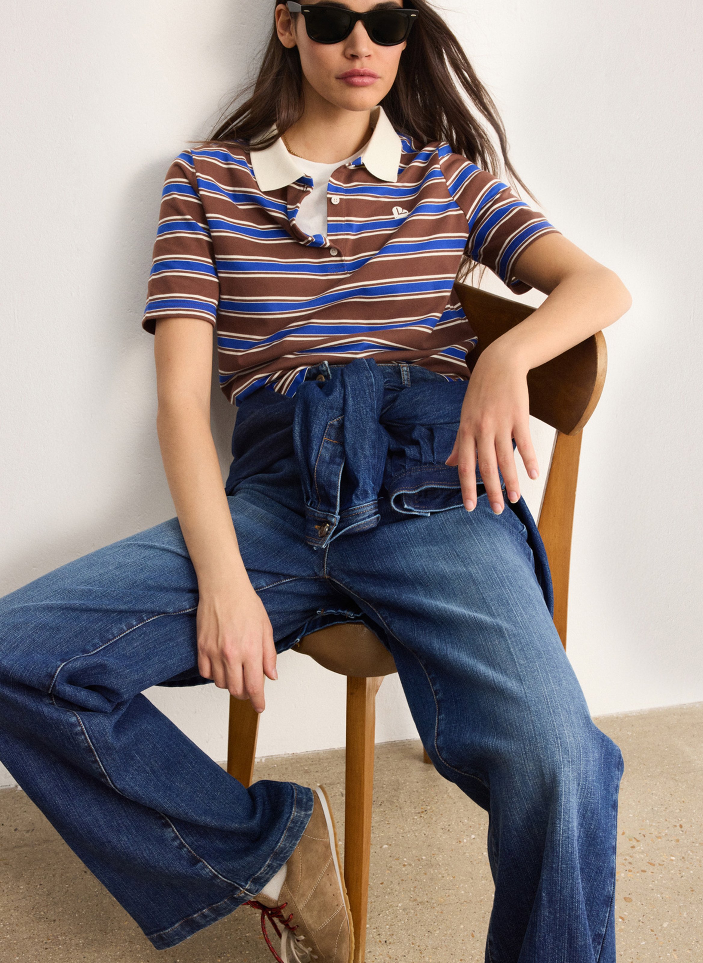 Striped straight fit cotton blend polo PABLO Brown