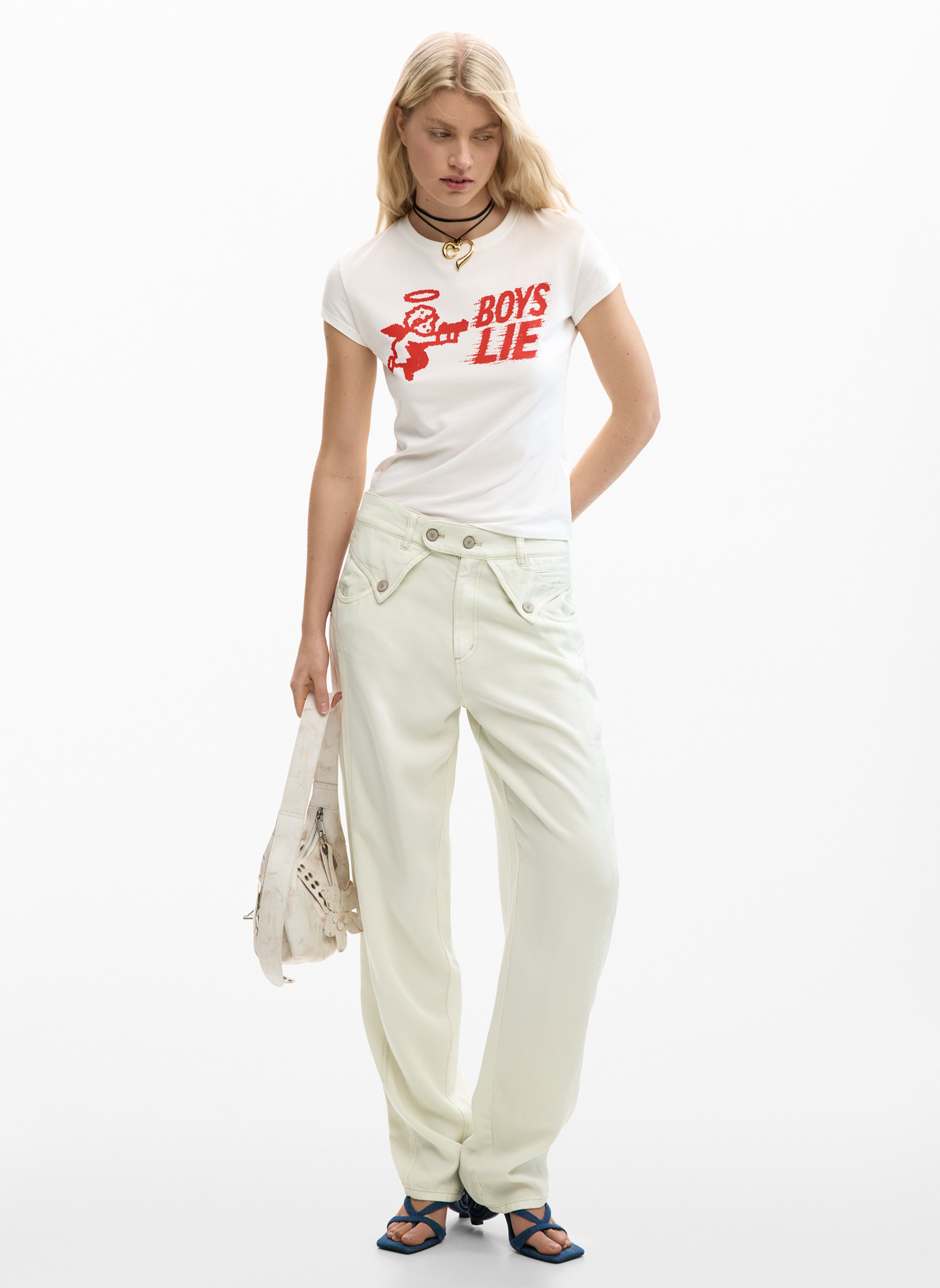 Tee-shirt col rond en coton mélangé DESIGUAL Blanc