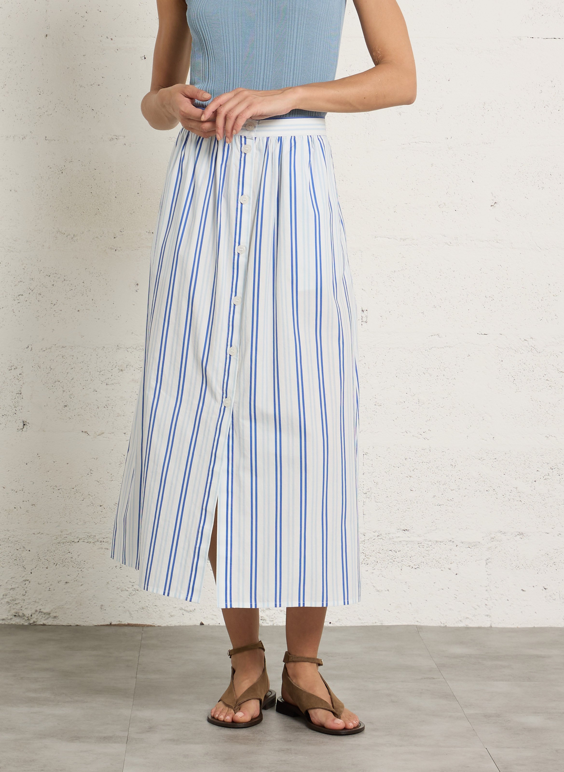 Jupe longue évasée à rayures en coton PETITE MENDIGOTE Bleu