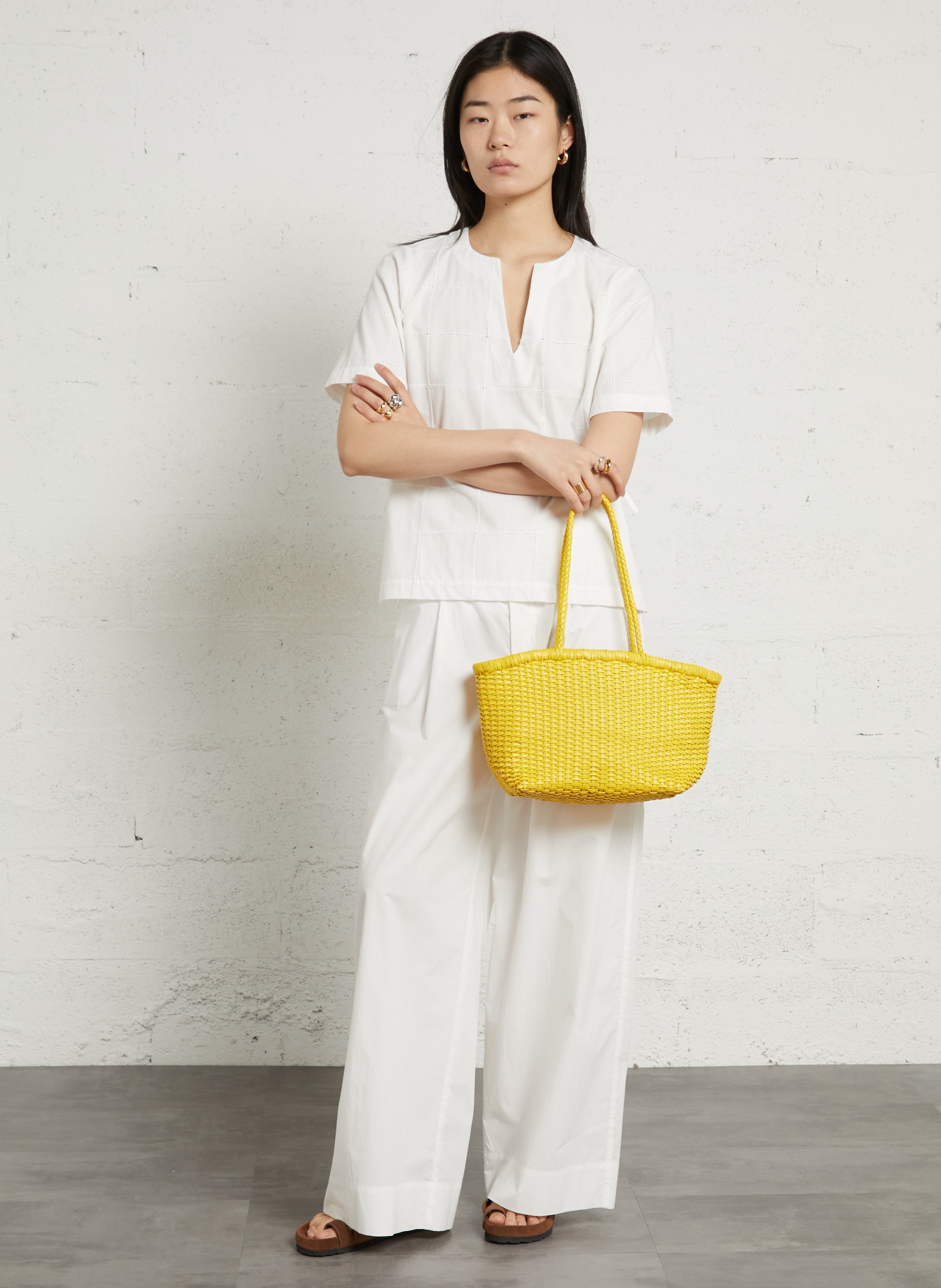 Gevlochten leren boodschappentas DRAGON DIFFUSION Geel