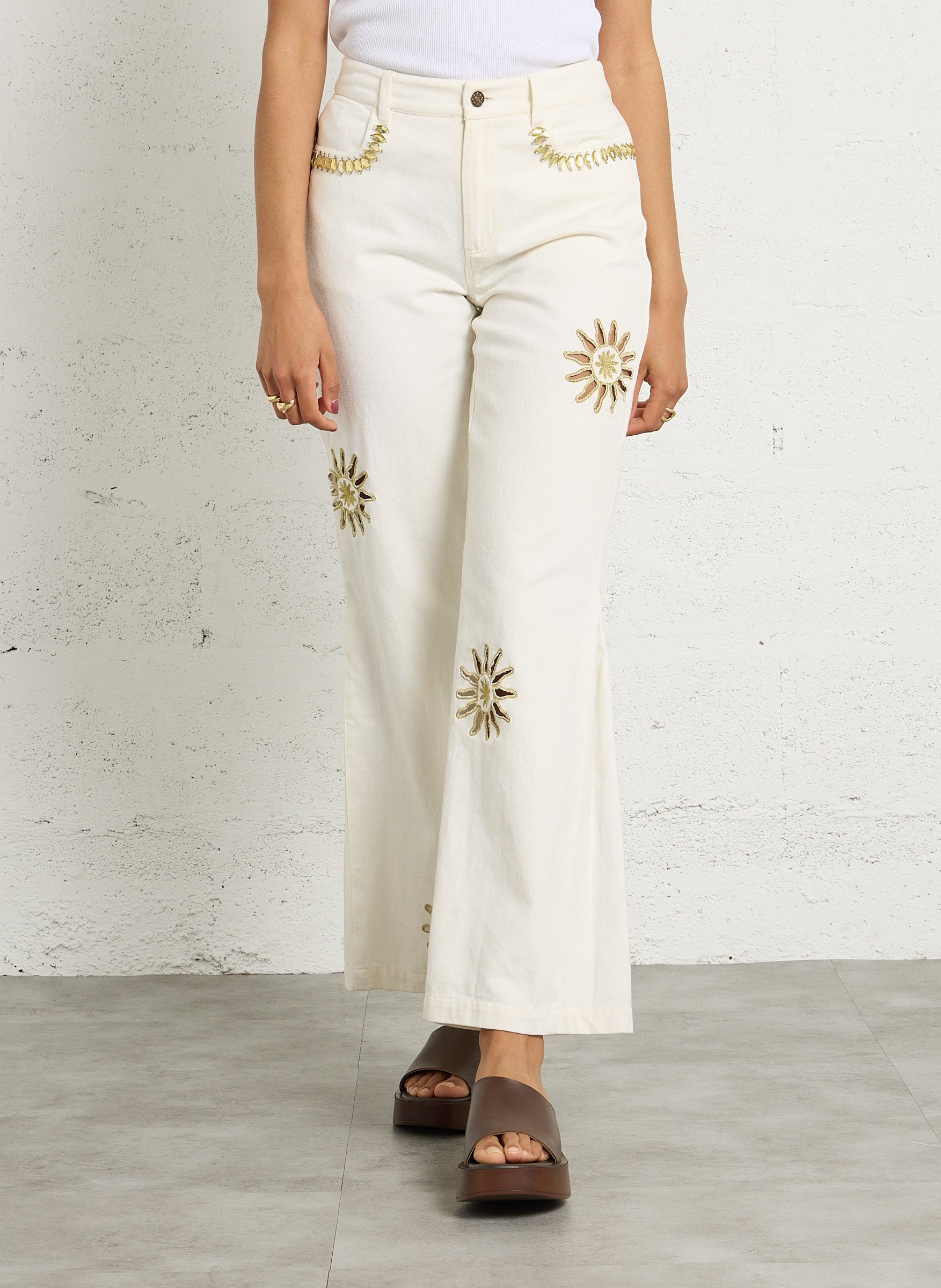 Jean flare en coton brodé SUNDRESS Multicolore