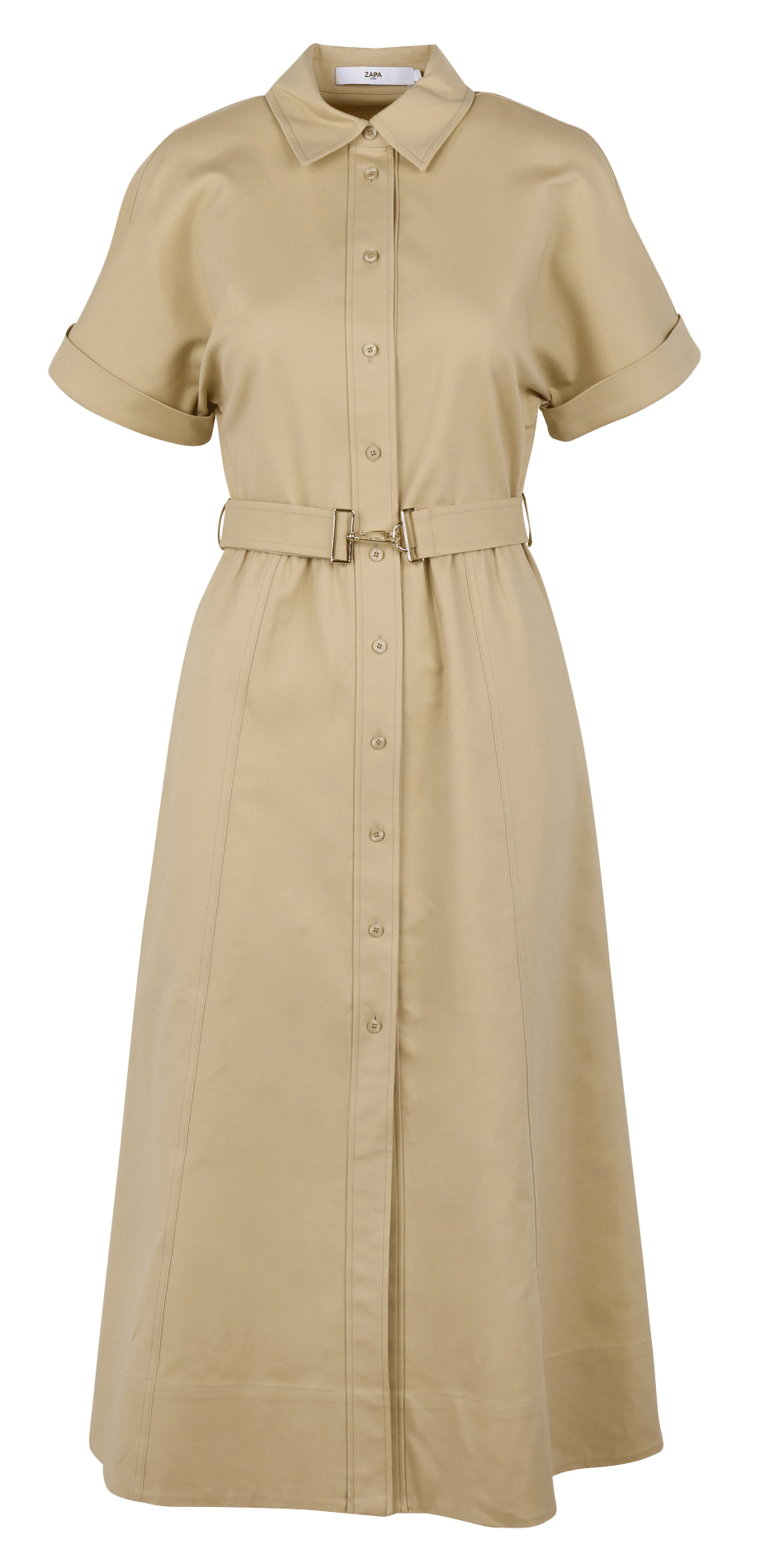 Robe midi col classique en coton mélangé ZAPA Beige
