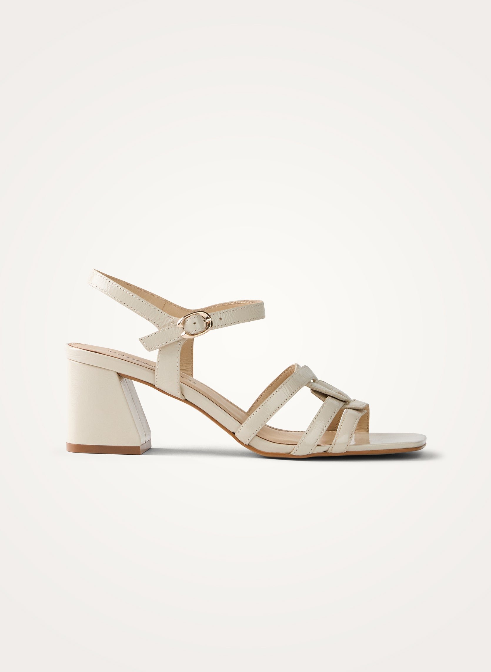 Multi-strap sandals in distressed patent leather with heel VANESSA WU Beige