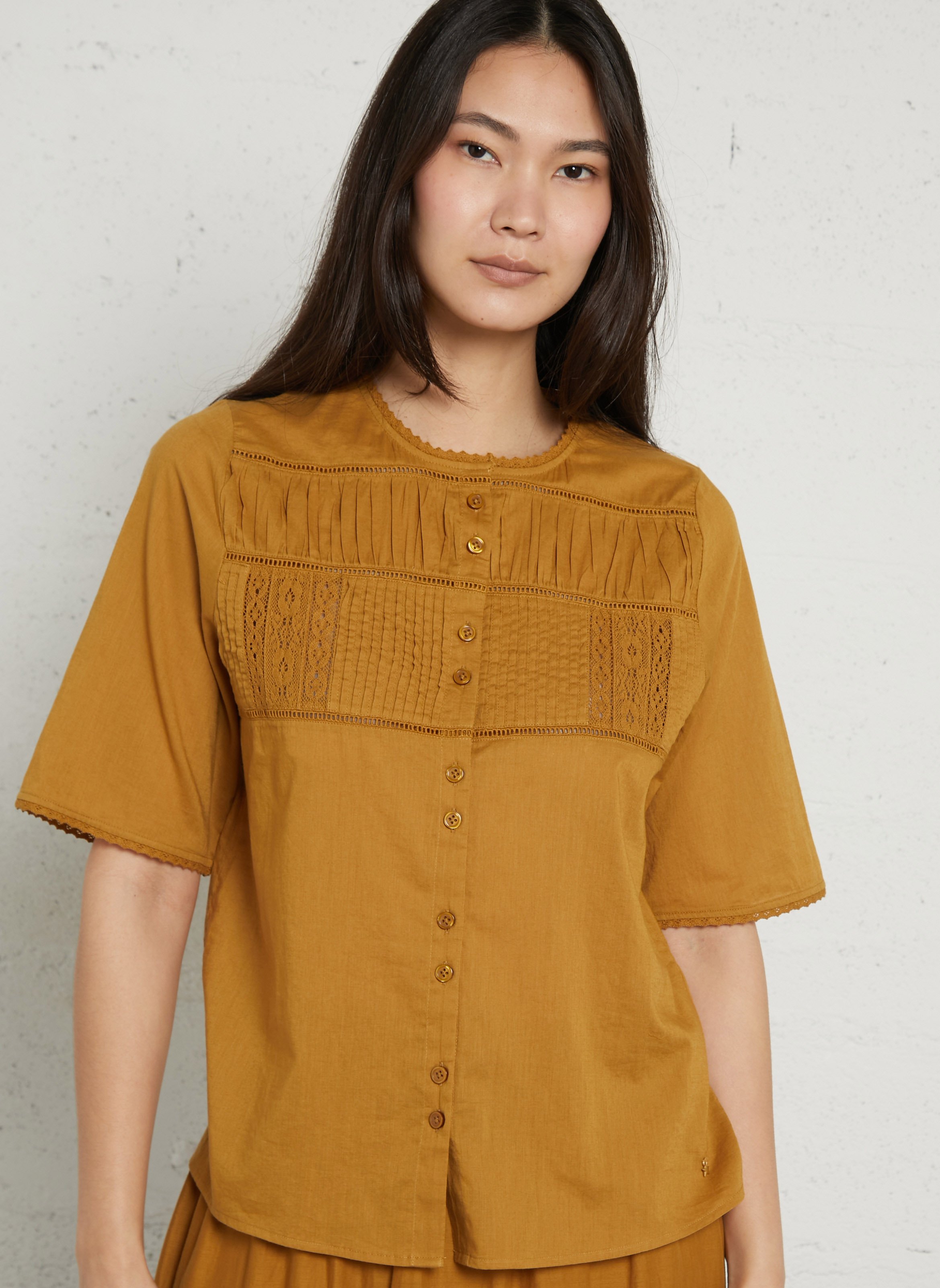 Chemisier manches courtes brodé uni DES PETITS HAUTS