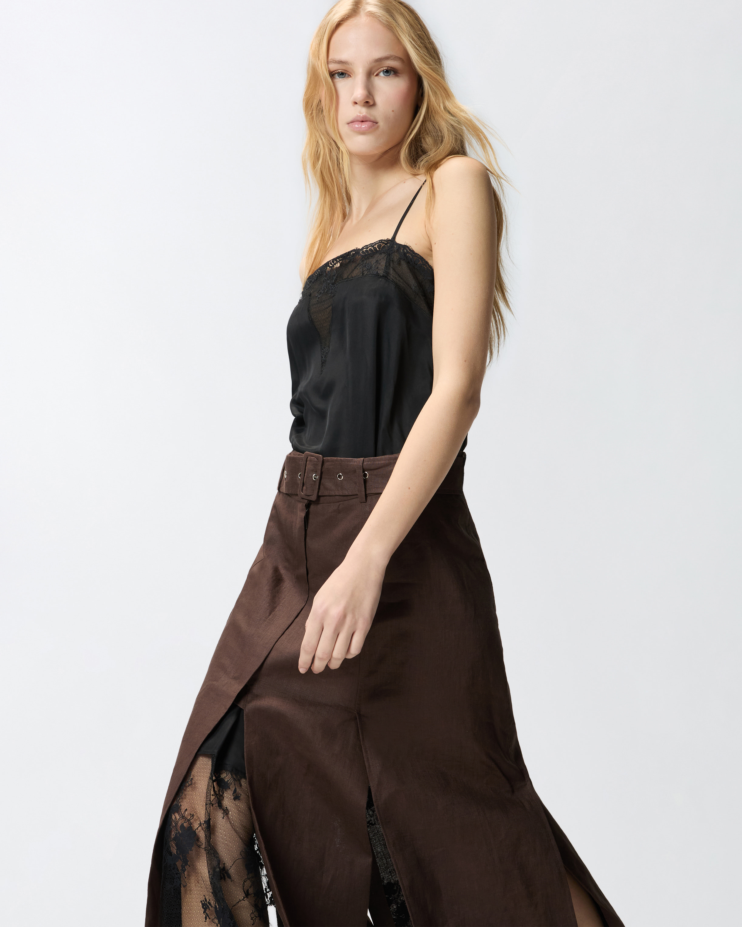 Robe midi en lin avec haut en dentelle PINKO Marron