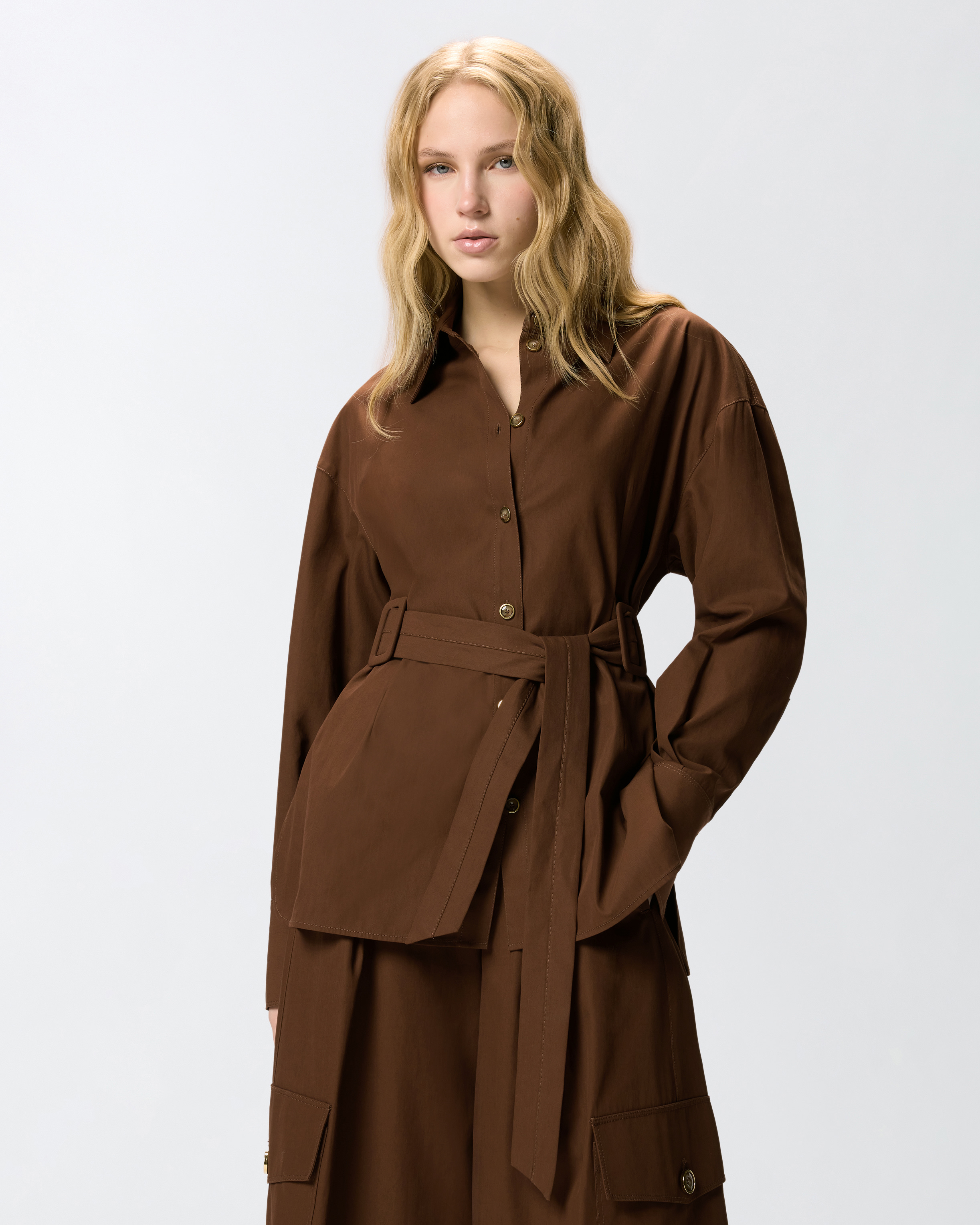 Veste ceinturée en coton PINKO Marron