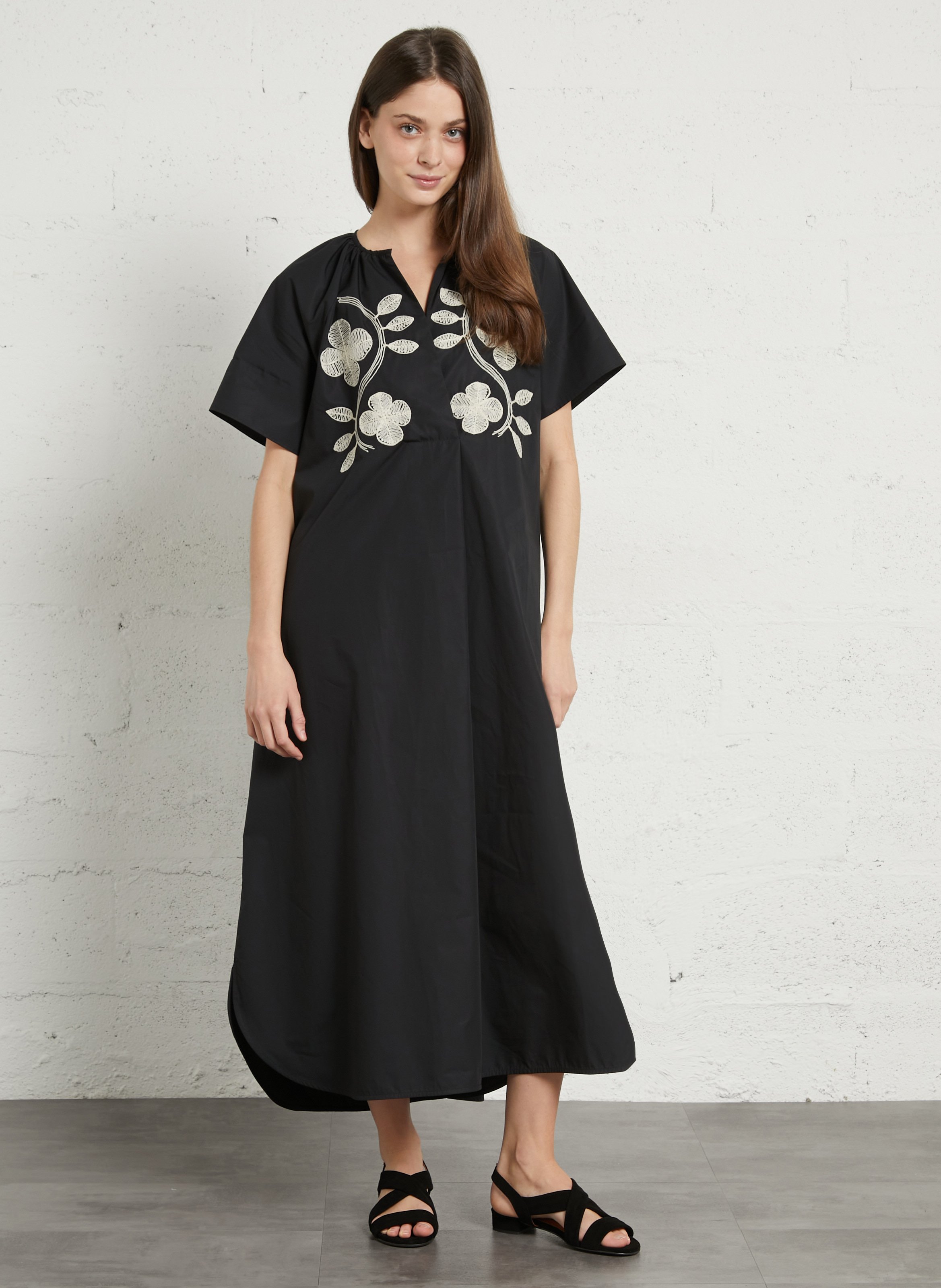 Robe longue en coton brodé TINSELS Noir