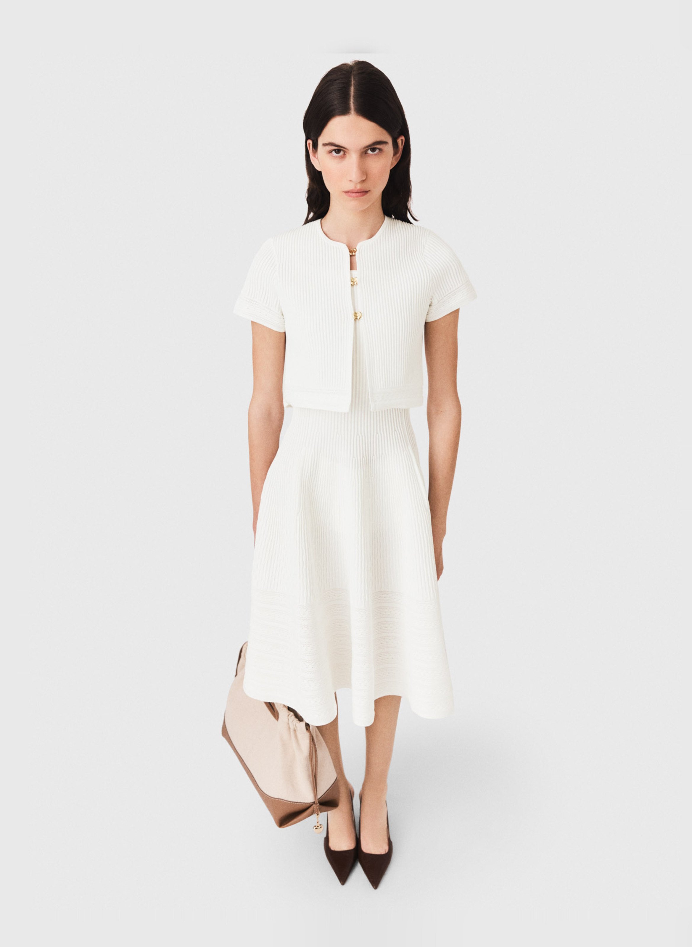 Cardigan côtelé droit MAJE Blanc