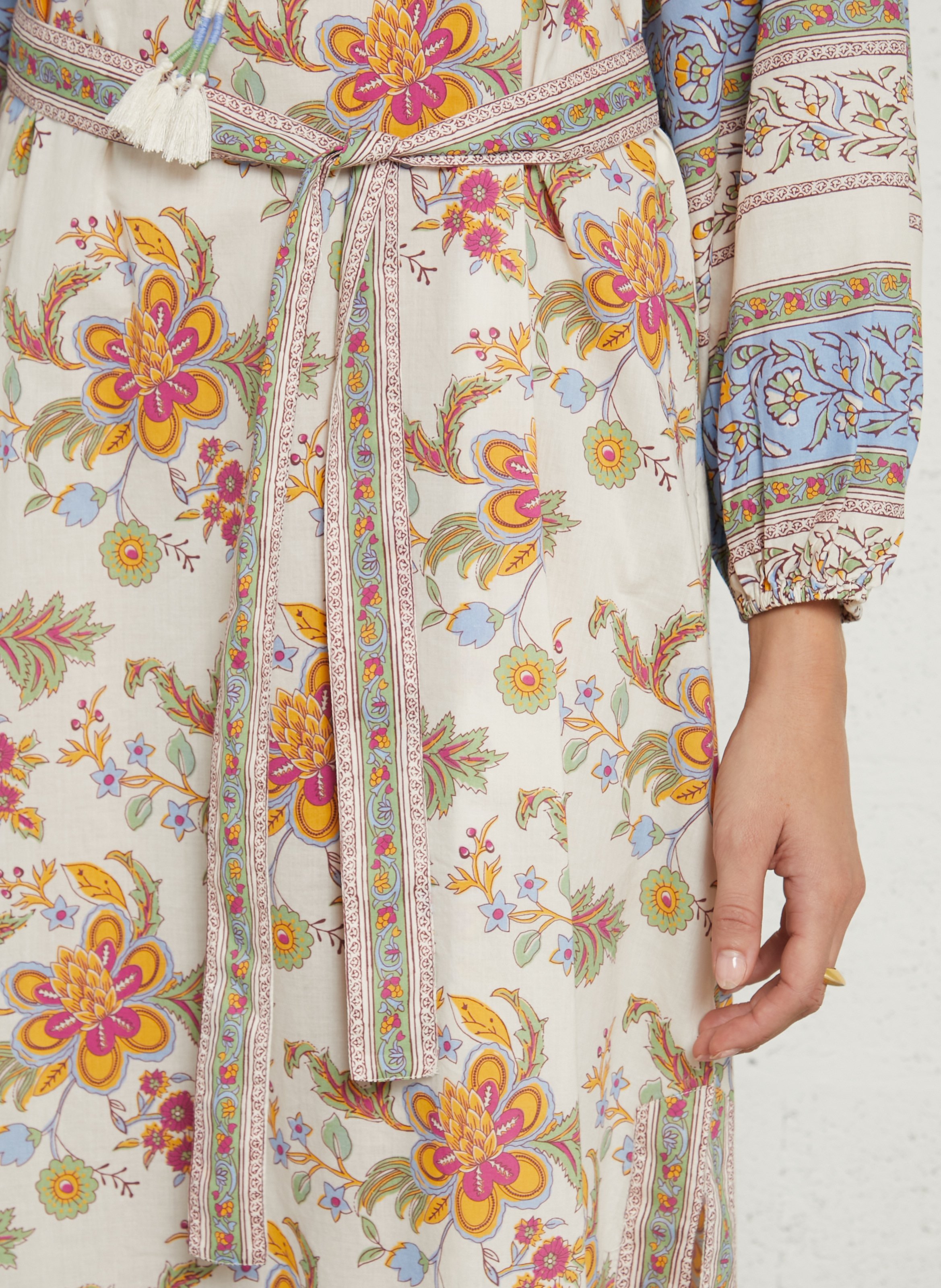 Lange, katoenen jurk met tuniekhals en print SUD EXPRESS Blauw