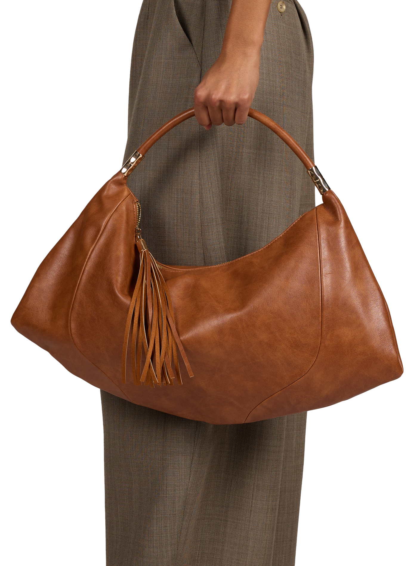 Hobo handbag with pompom | Brown AU PRINTEMPS PARIS Women