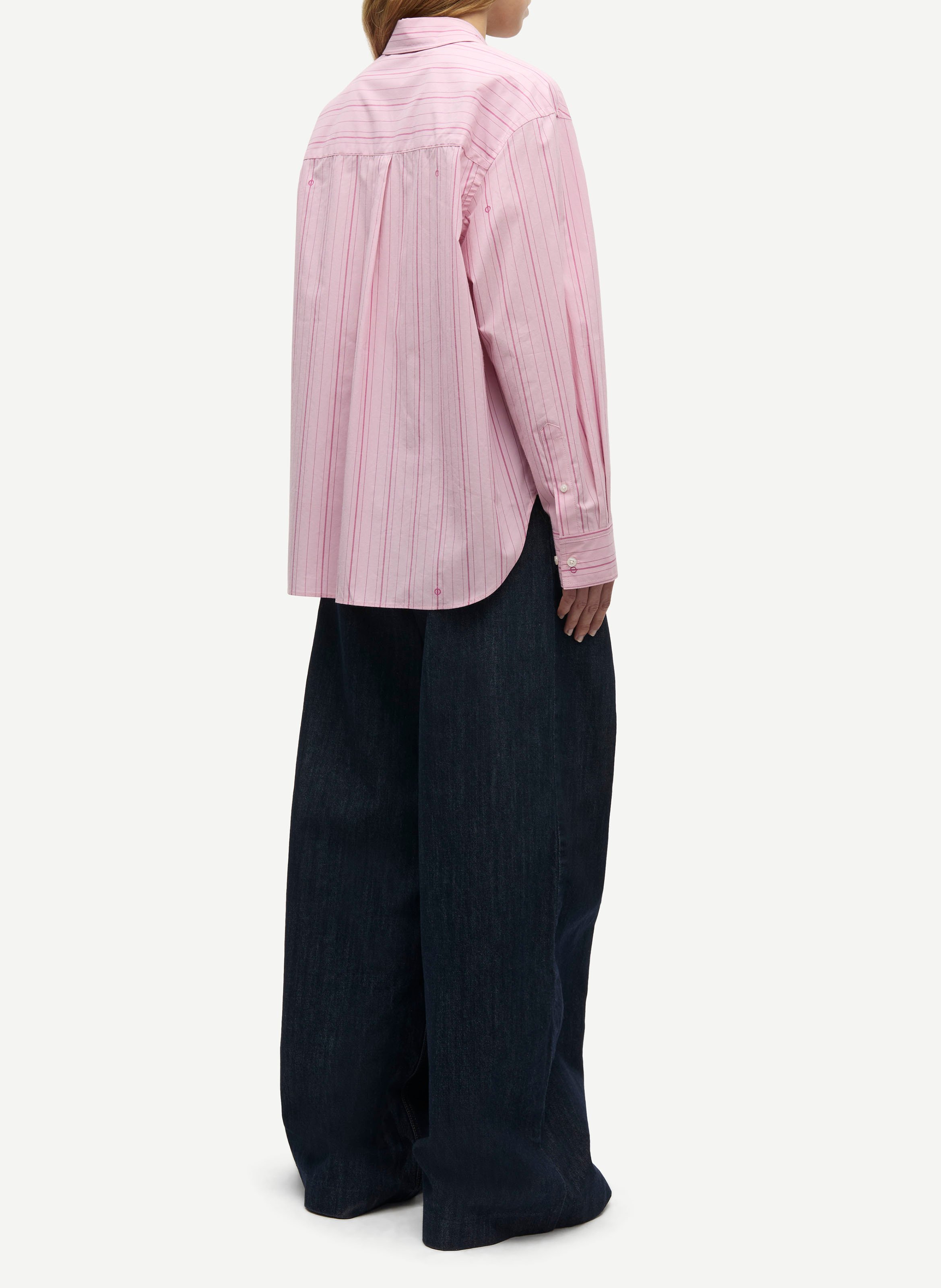 Chemise droite col classique rayée en coton bio SAMSOE SAMSOE Rose