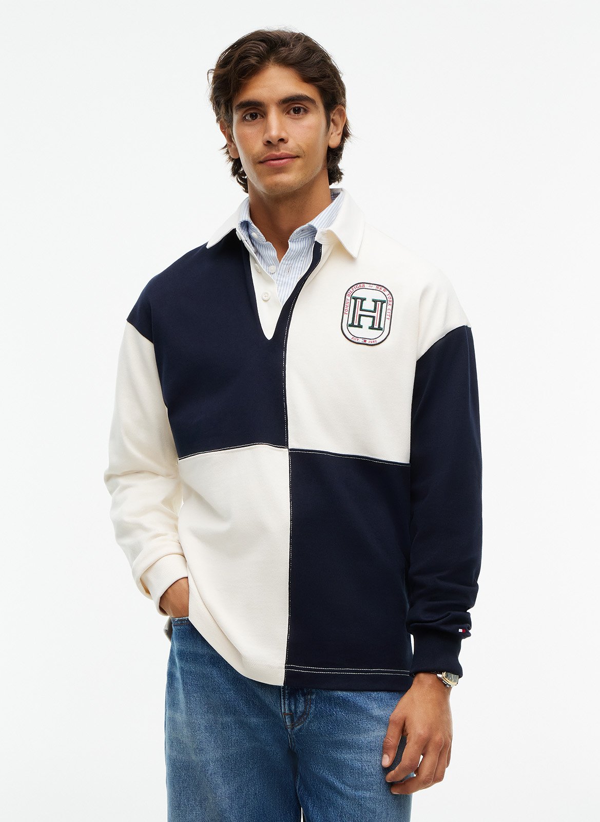 Sweat col polo à carreaux TOMMY HILFIGER Jaune