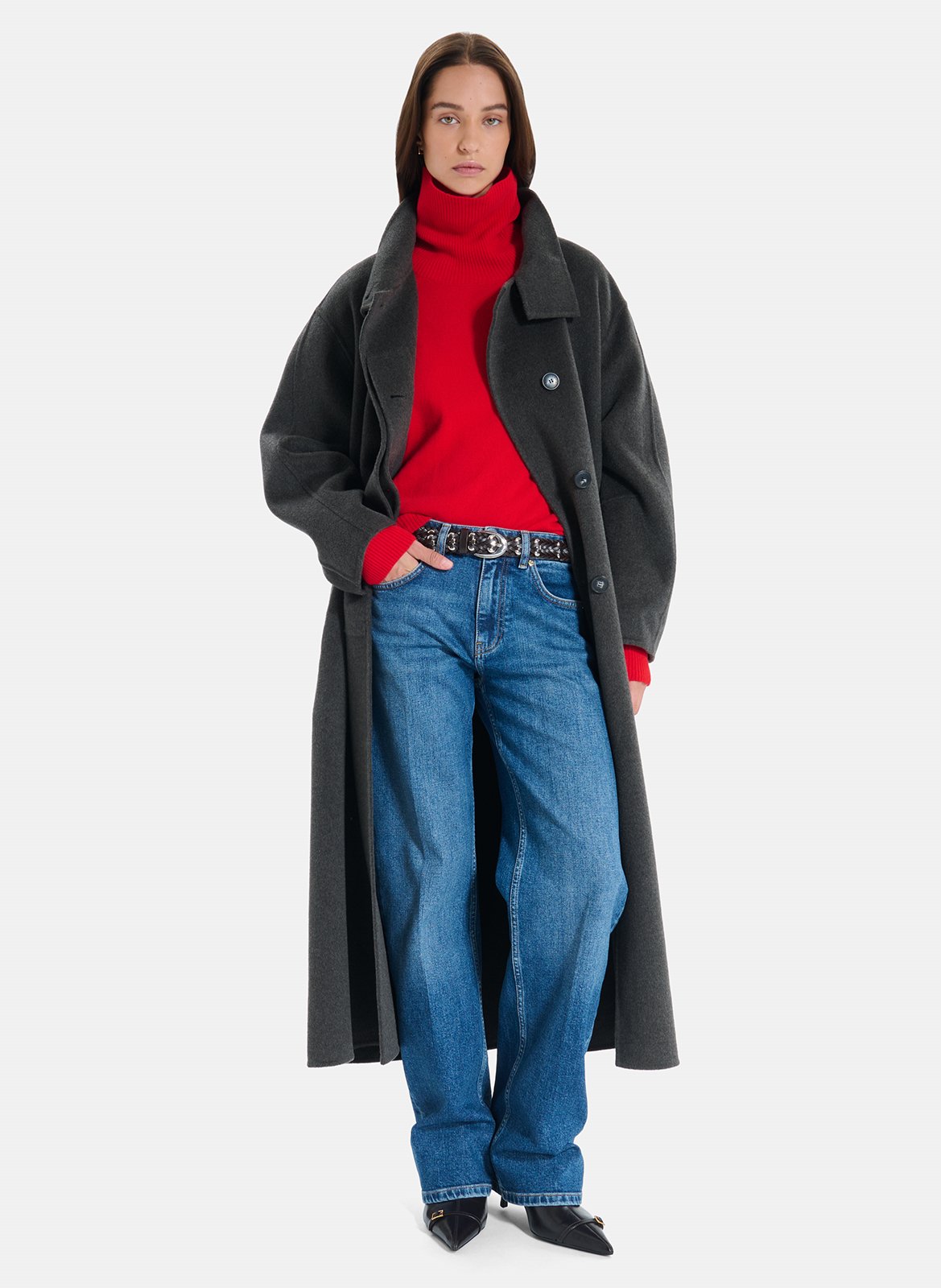 Wool-blend long belted coat ZAPA Grey