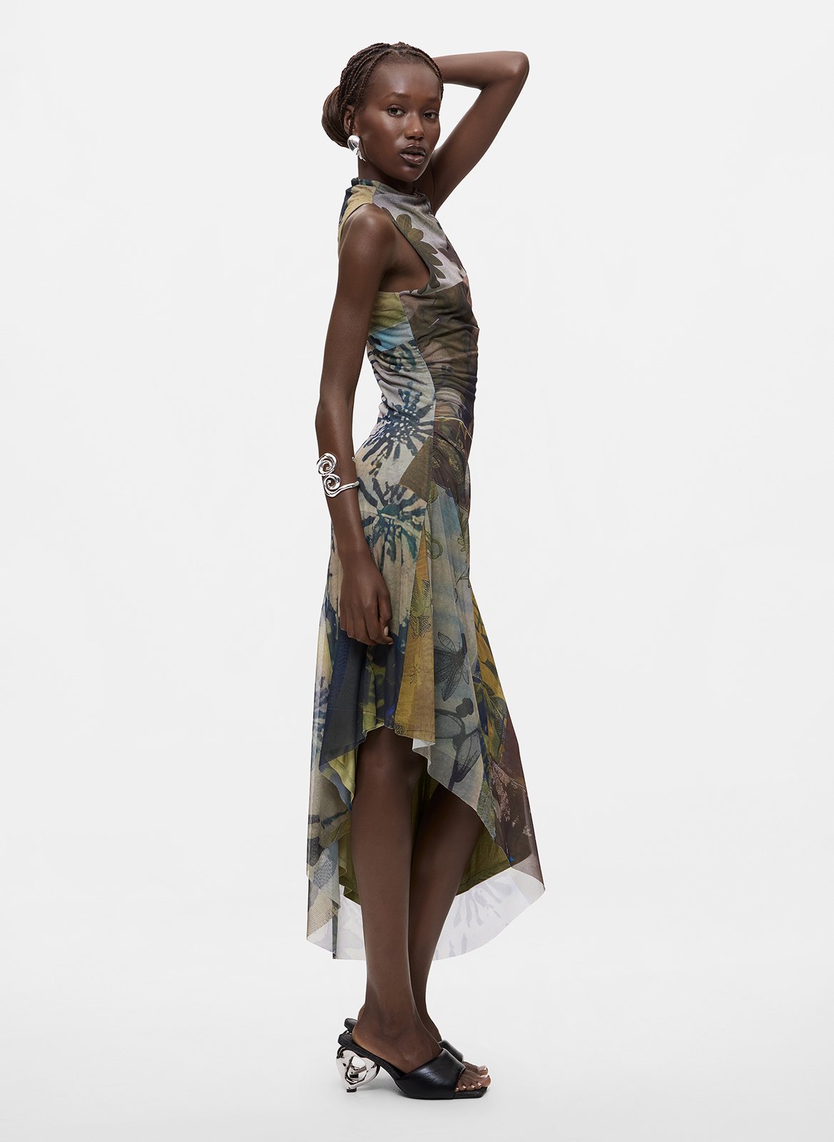 Lange asymmetrische jurk met ronde hals DESIGUAL Groen