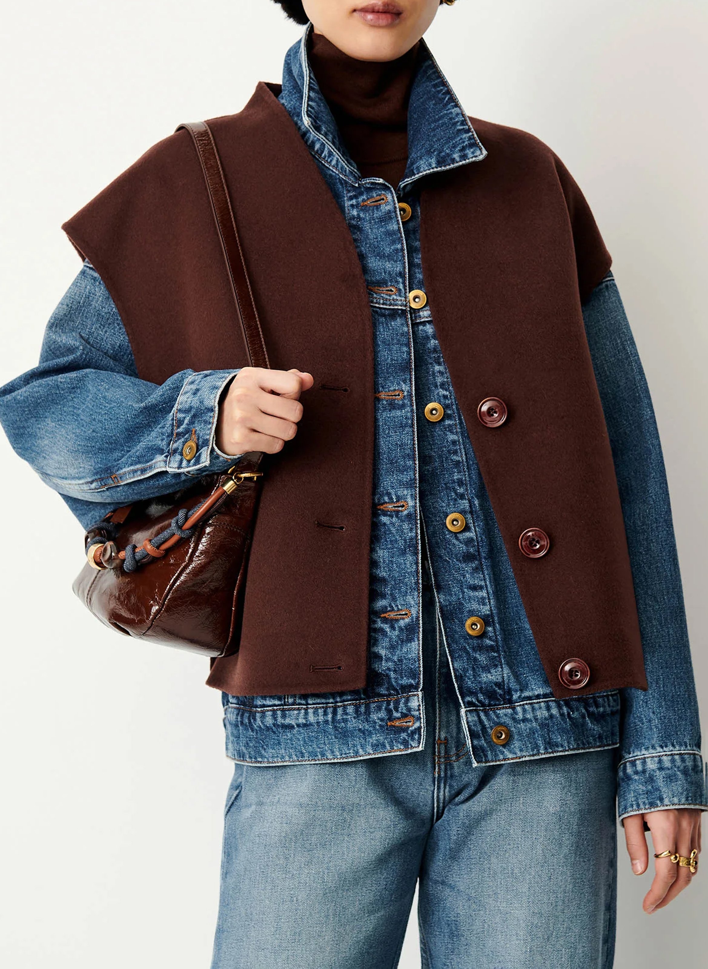 Buttoned V-neck jacket in a wool blend SESSUN Brown