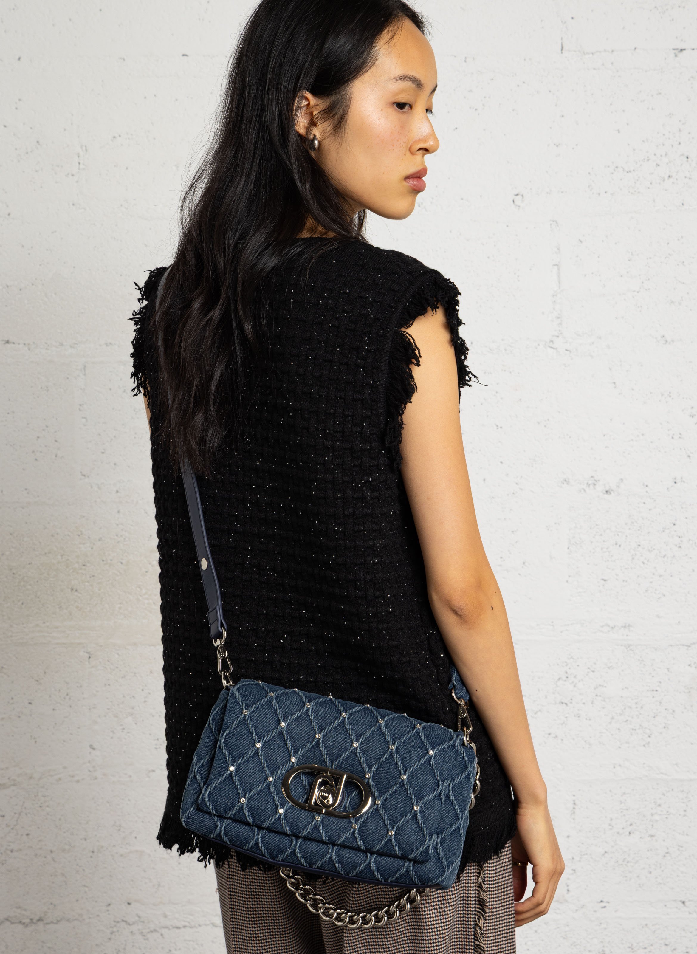 Gesteppte Handtasche mit Strasssteinen LIU JO Blau