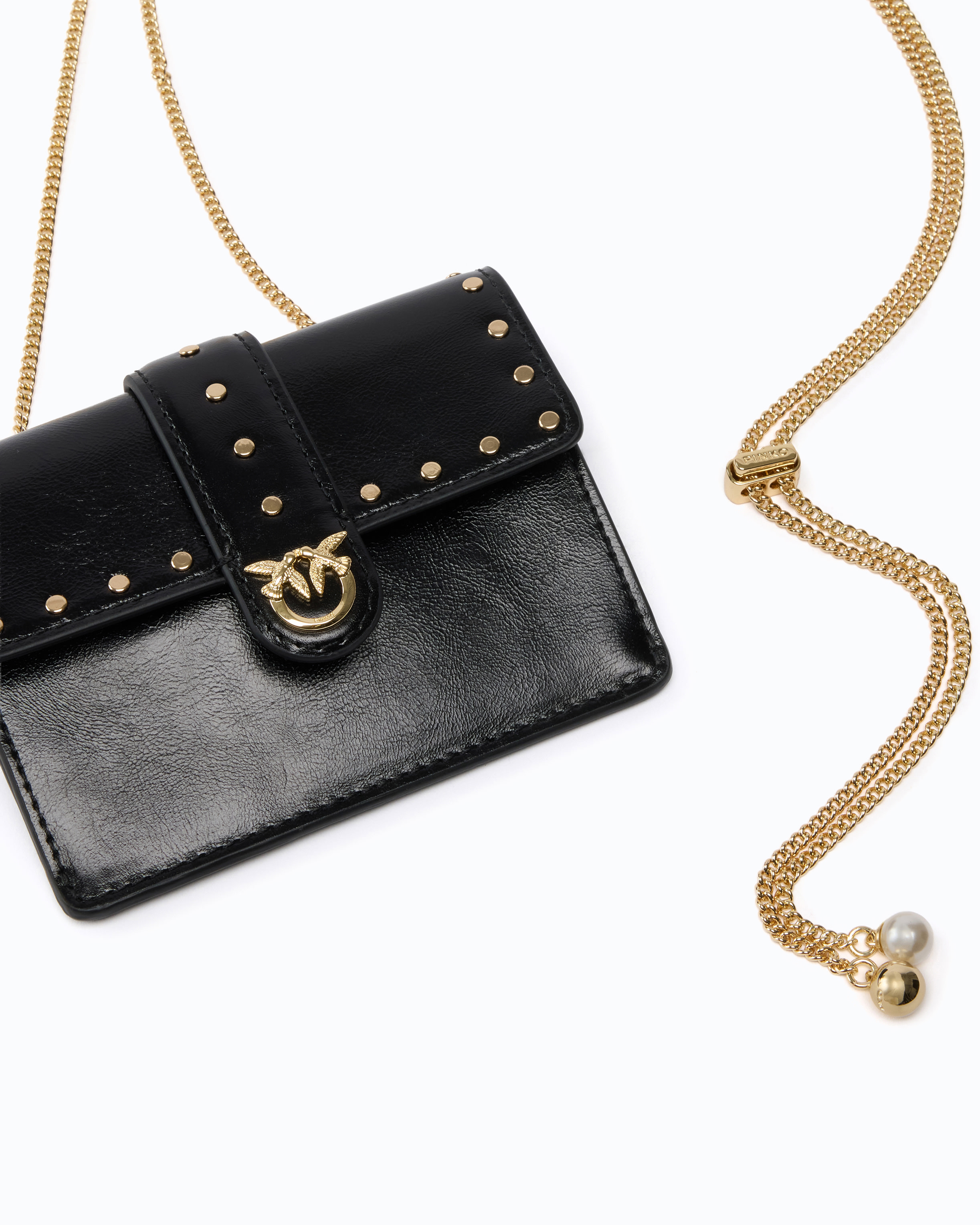Love Pocket leather card holder with chain strap PINKO Multicolored