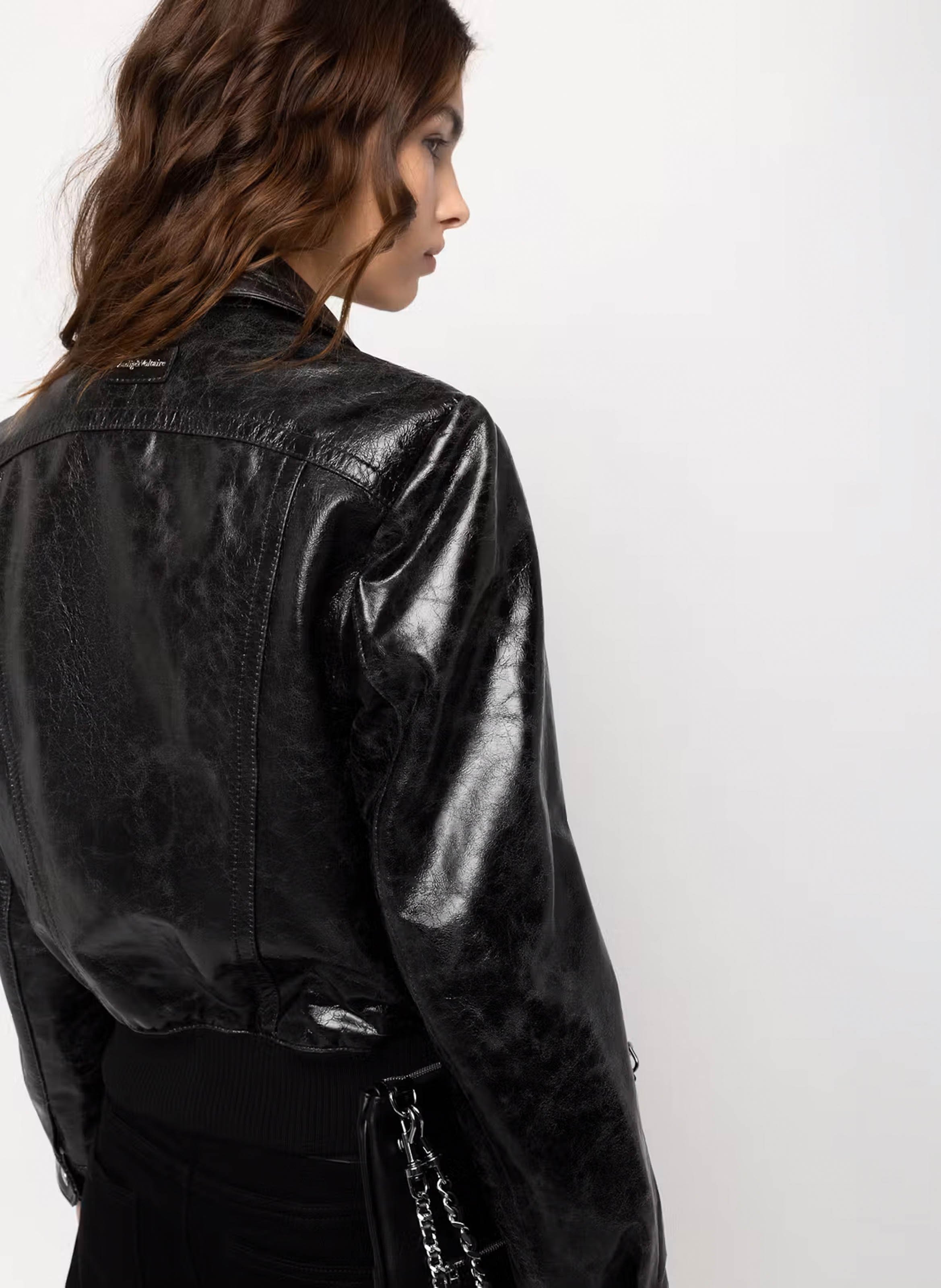 Blouson droit zippé en cuir ZADIG&VOLTAIRE Noir