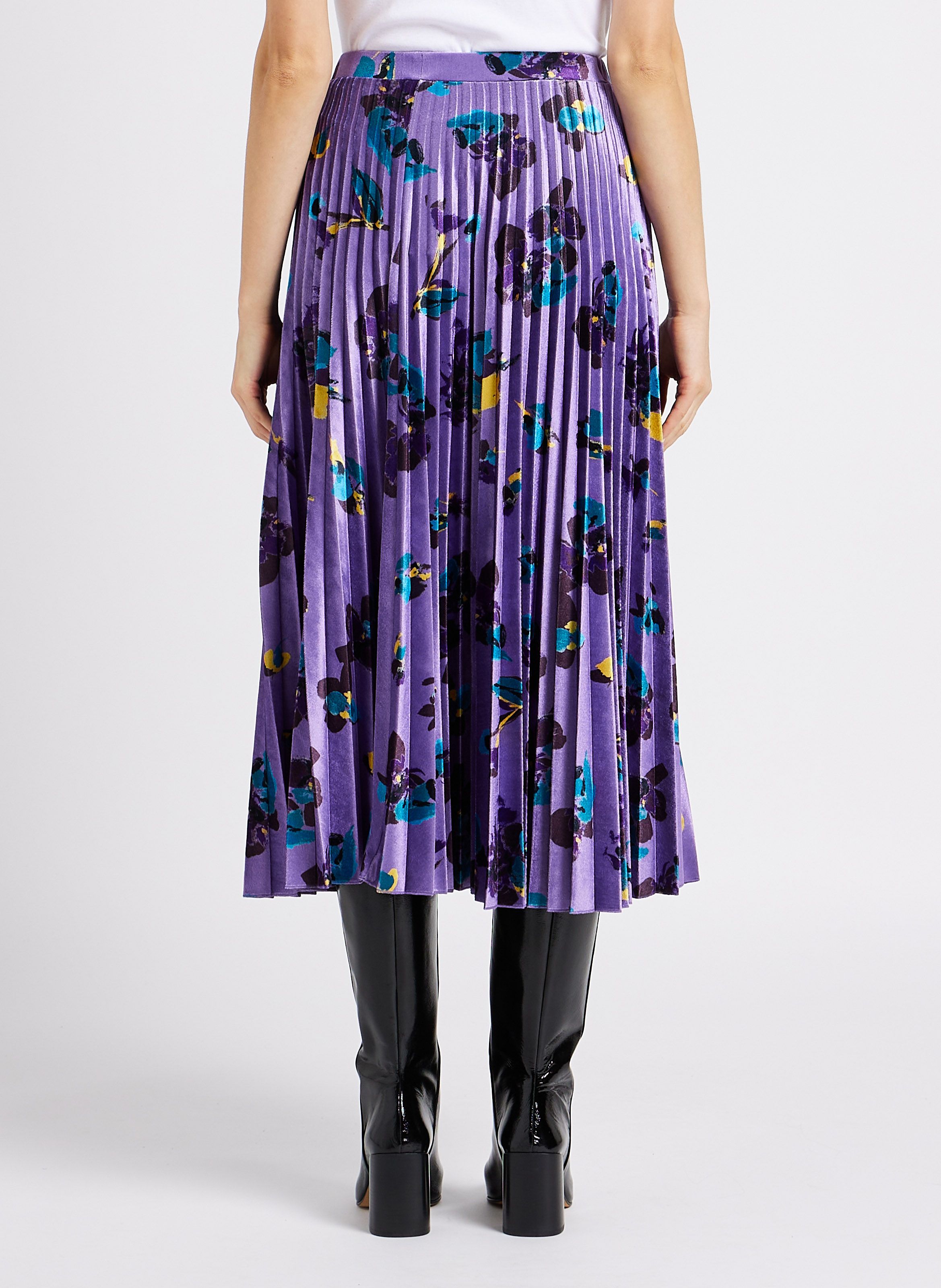 Purple Long pleated velvet skirt