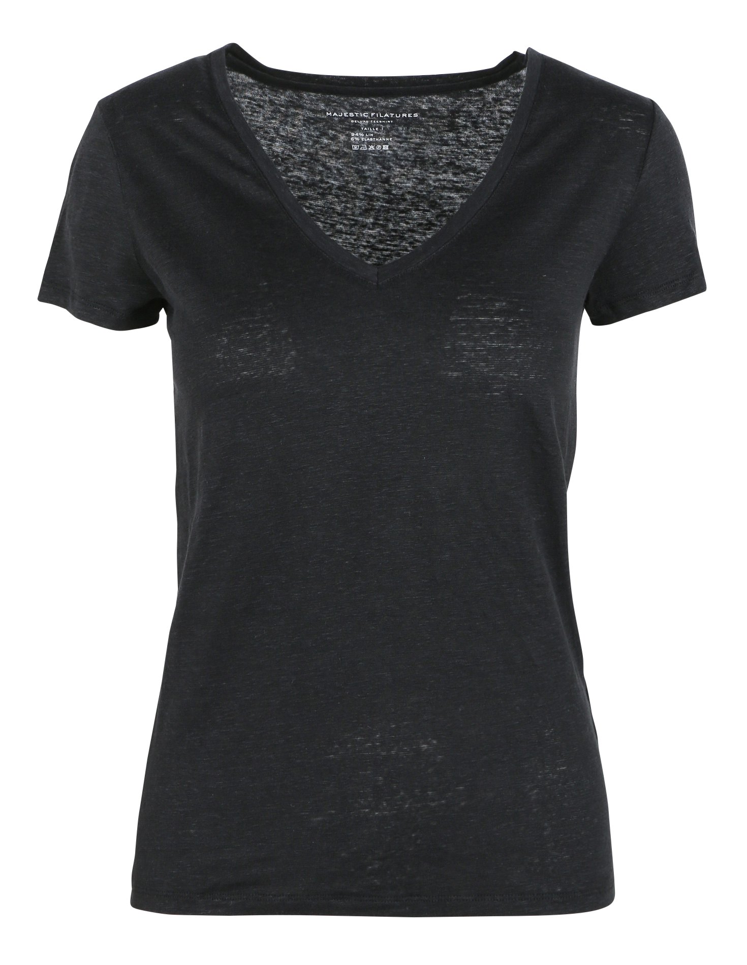 Tee-shirt col V moulant en lin strectch MAJESTIC FILATURES Noir