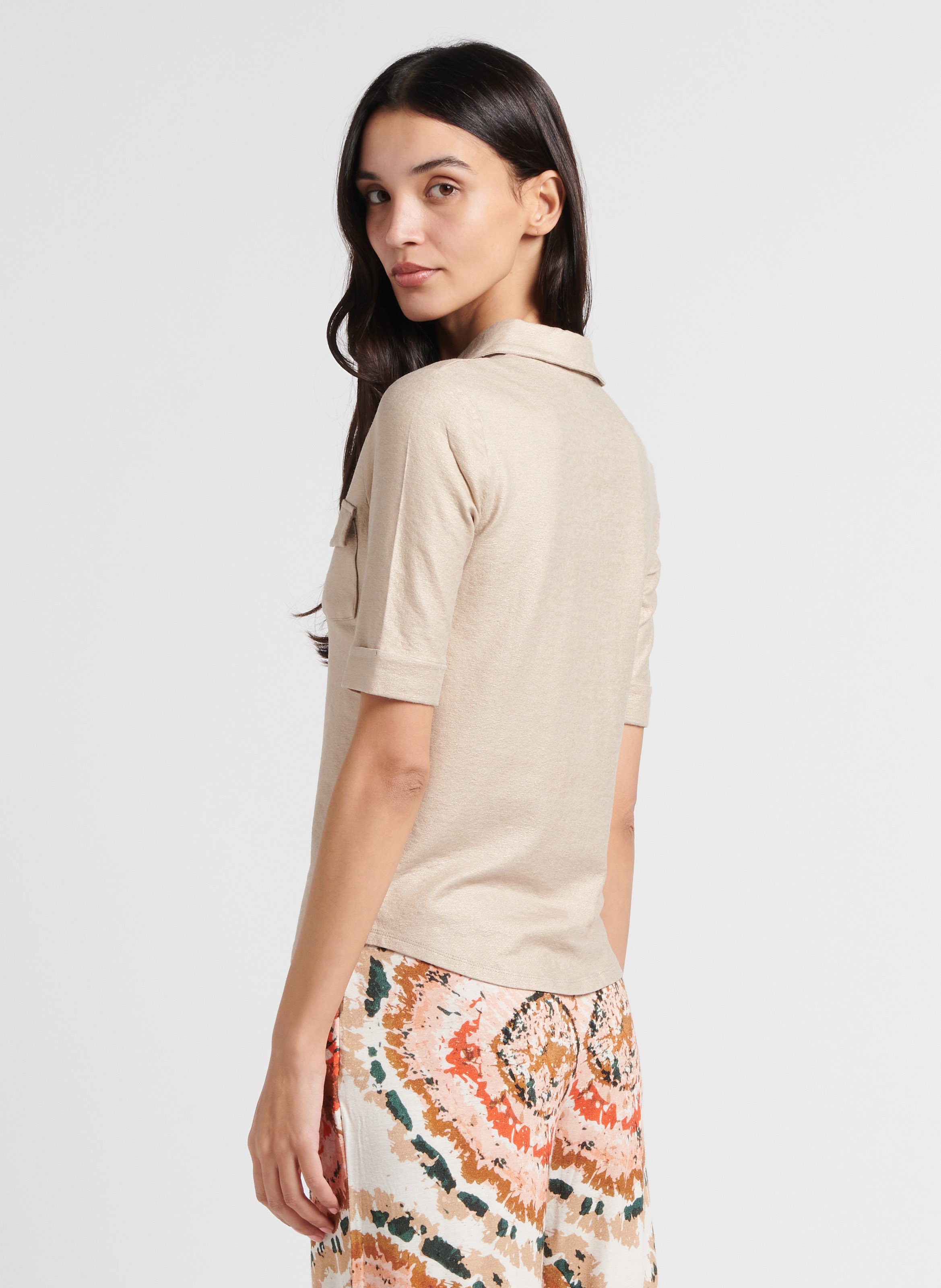 Straight shirt with 3/4 sleeves MAJESTIC FILATURES Beige