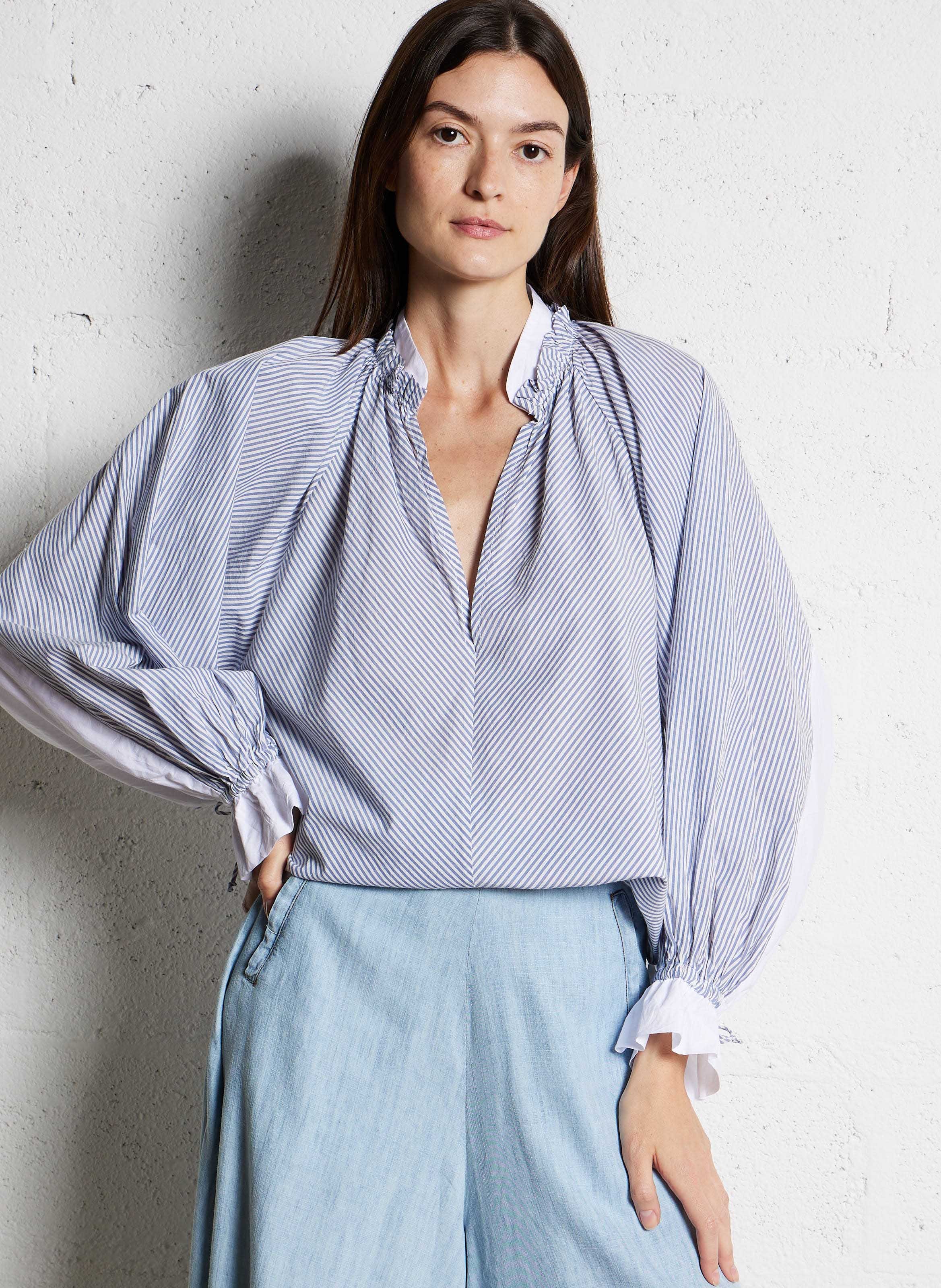 Loose-fit V-neck cotton top MES DEMOISELLES Grey