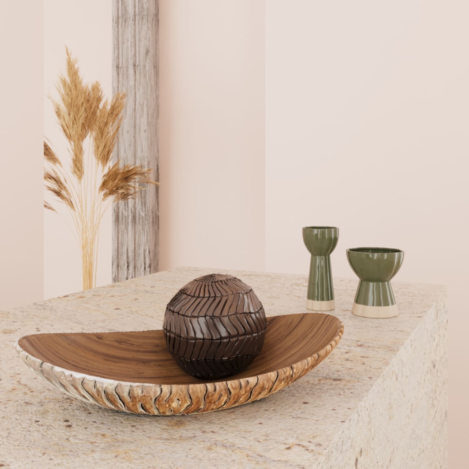 Decorative bowl with wood design aspect POTIRON PARIS Brown