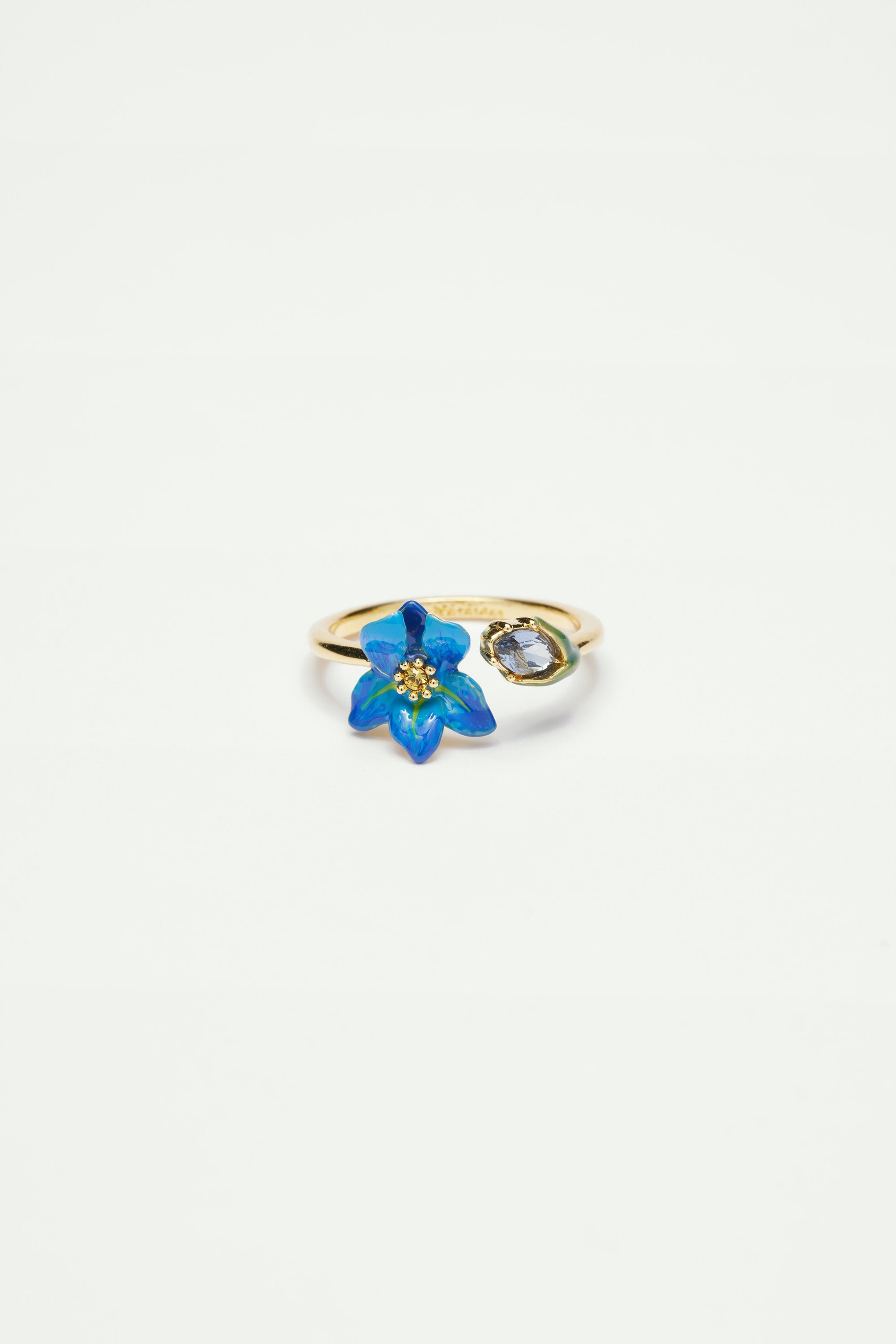 Bague ajustable iris de sibérie et verre facetté LES NEREIDES Bleu