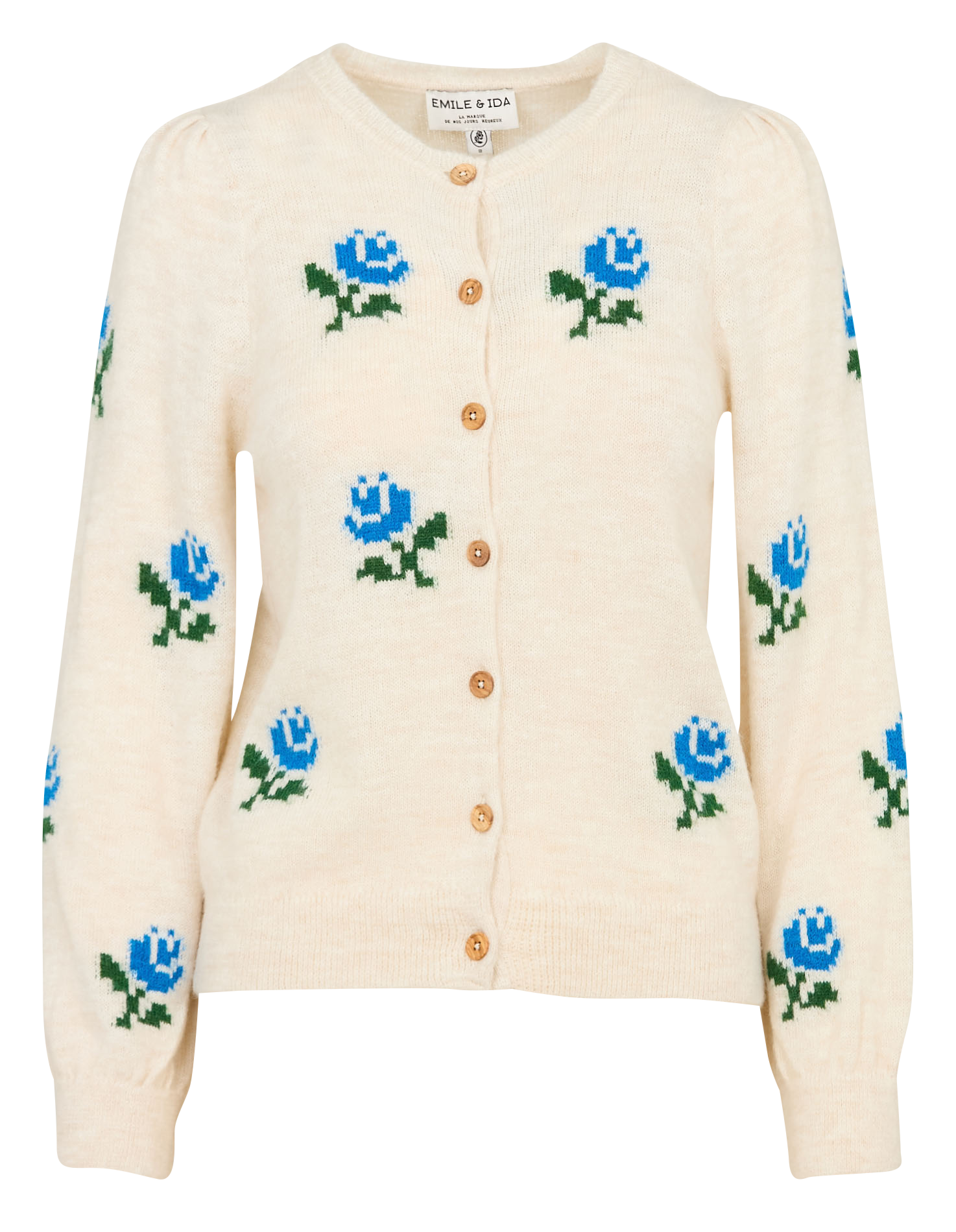 Gerade geschnittene Weste mit Rundhalsausschnitt und Blumenmuster EMILE ET IDA Beige