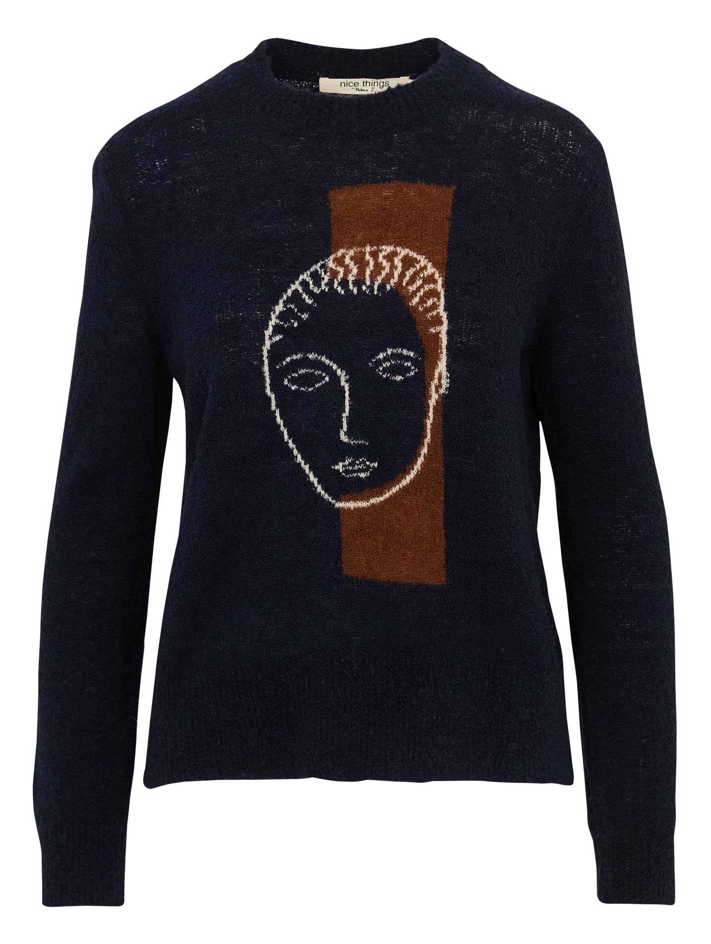 Pull droit col rond jacquard en laine mélangée NICE THINGS Bleu