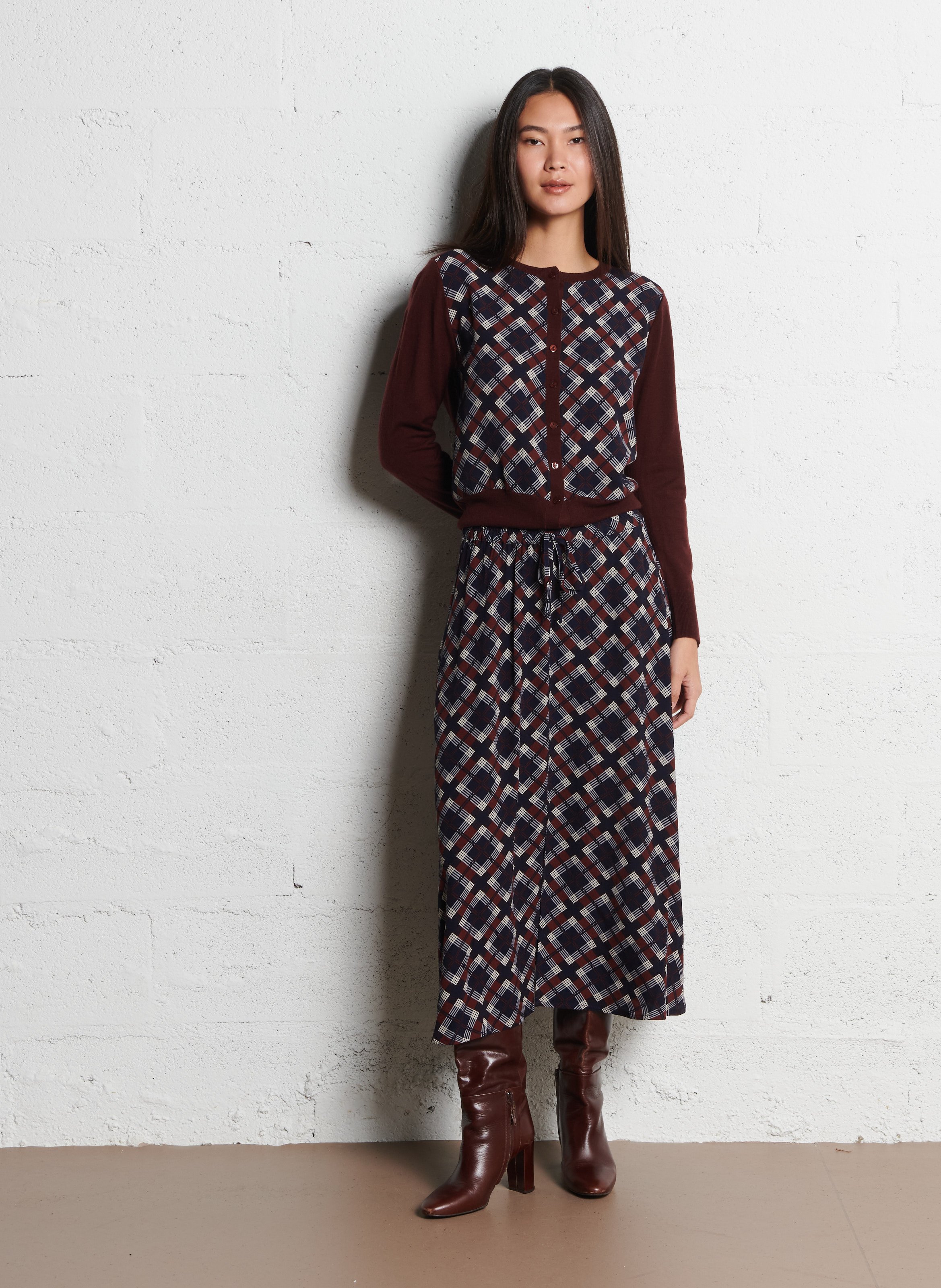 Cardigan droit col rond NICE THINGS Marron