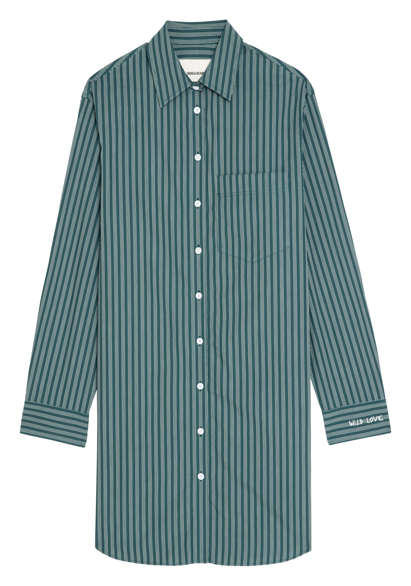 Robe chemise droite en coton rayé ZADIG&VOLTAIRE Vert