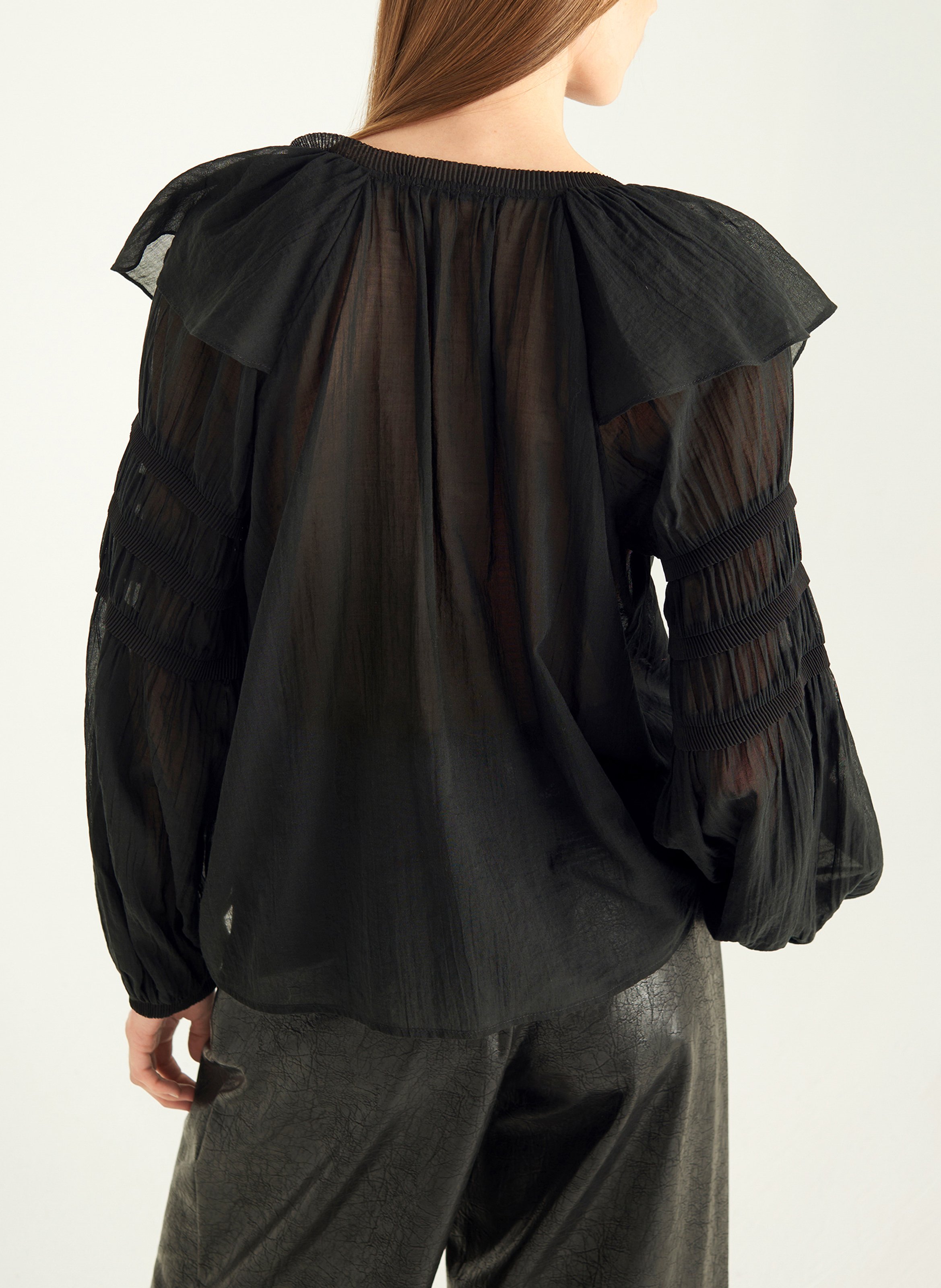 Solid color ruffled peplum top COTELAC Black