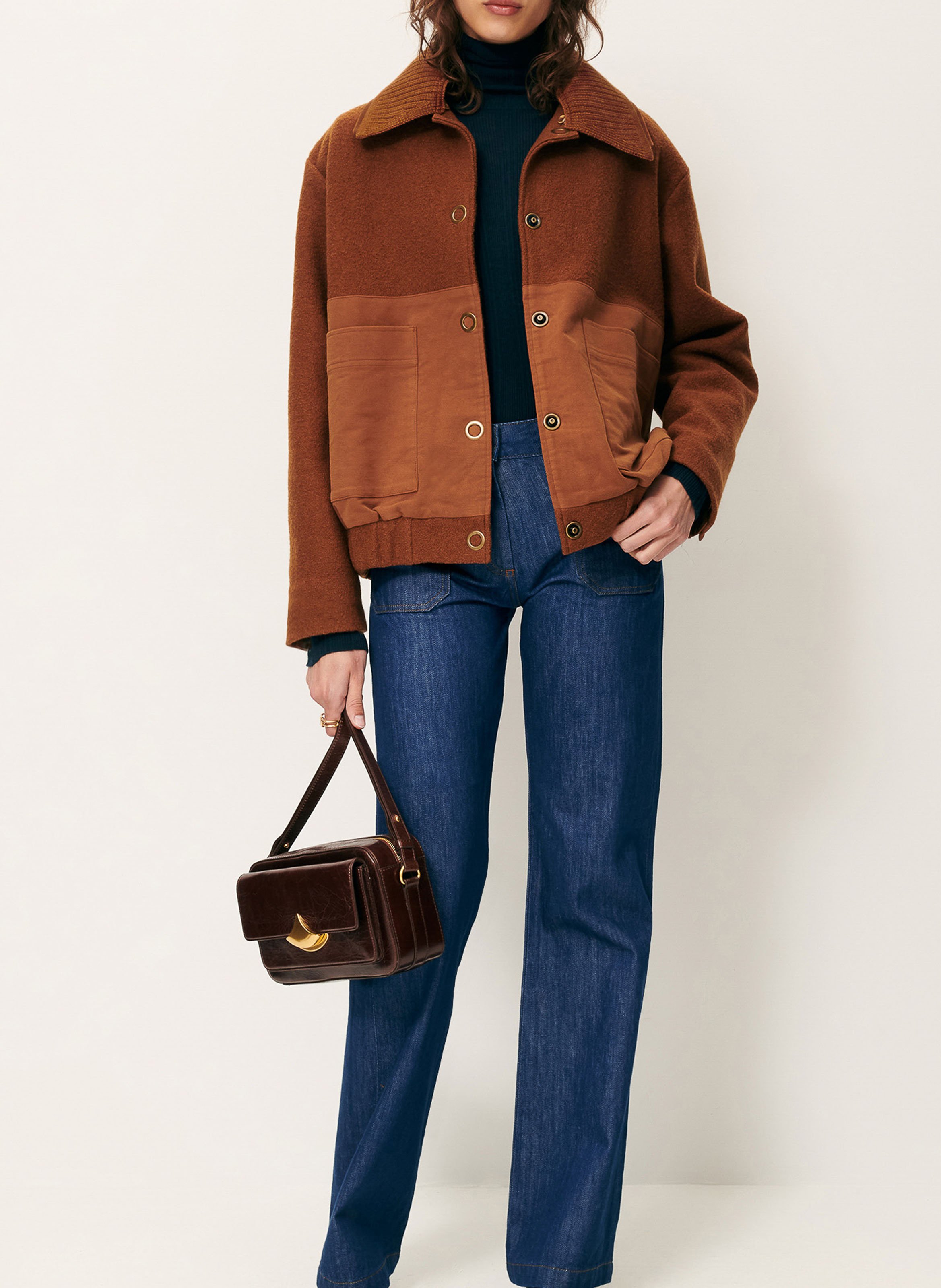 Veste oversize col classique en laine SESSUN Marron