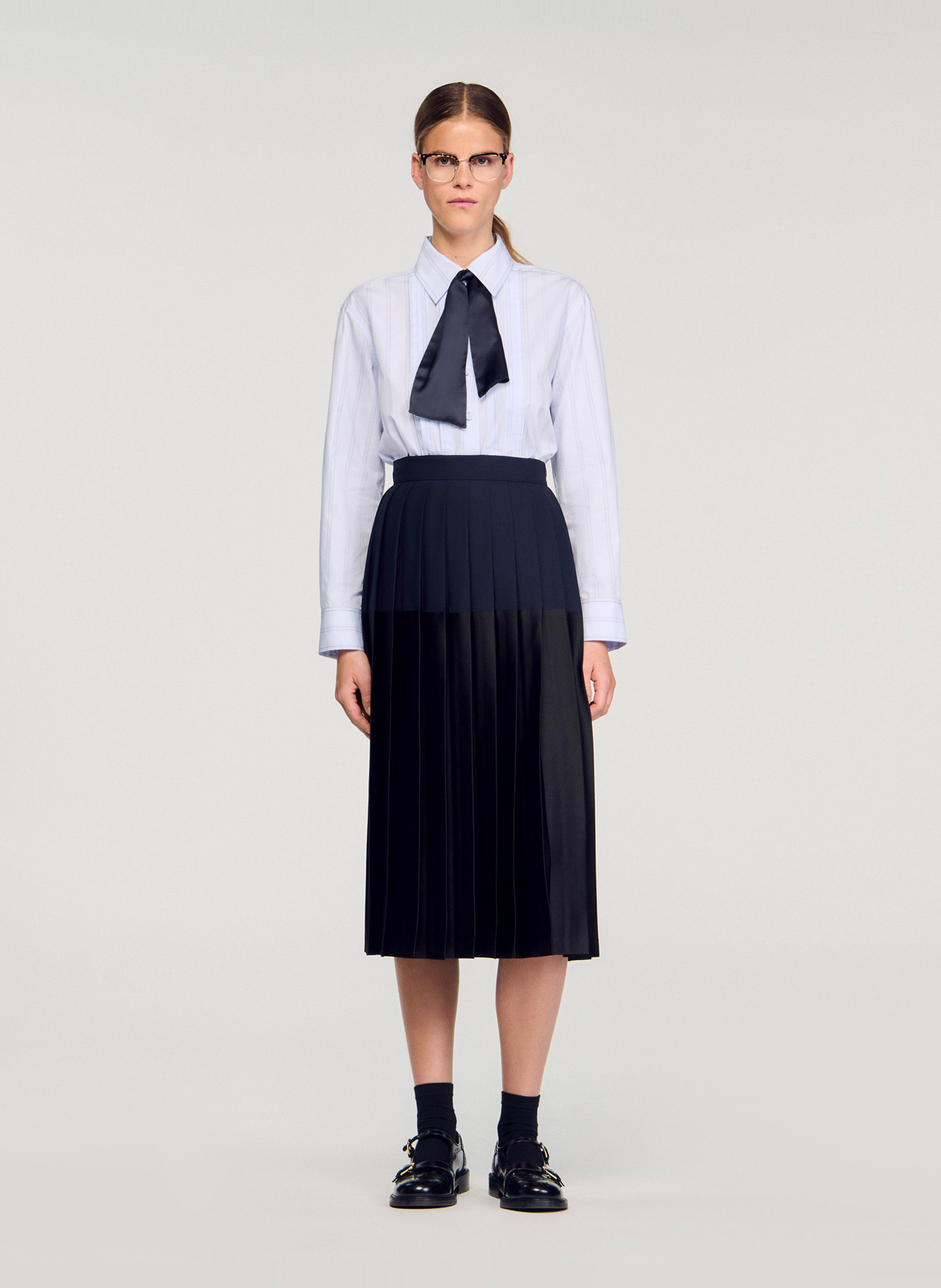 Mid-length pleated skirt SANDRO Blue
